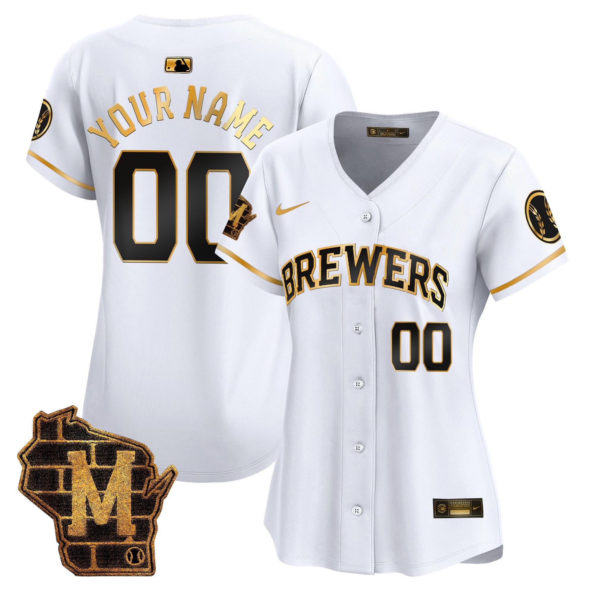 Milwaukee Brewers Home Patch Vapor Premier Limited Custom Jersey - All Stitched - Women, White Gold