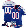 New York Giants 100th Season & State Patch Vapor Limited Custom Jersey - All Stitched - Women, Royal Alternate