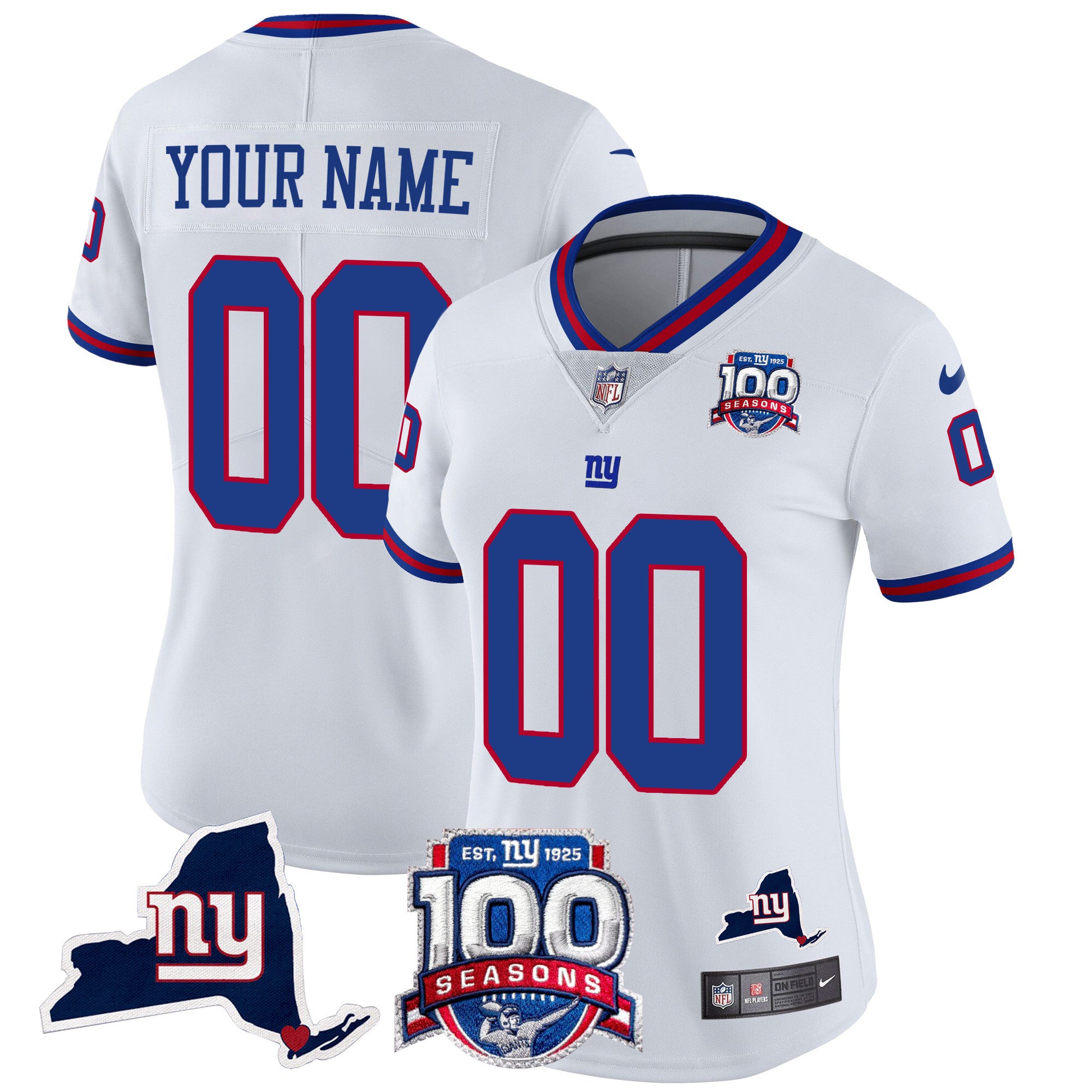New York Giants 100th Season & State Patch Vapor Limited Custom Jersey - All Stitched - Women, White