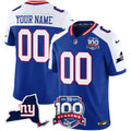 New York Giants 100th Season & State Patch Vapor Limited Custom Jersey - All Stitched - Men, Royal Alternate