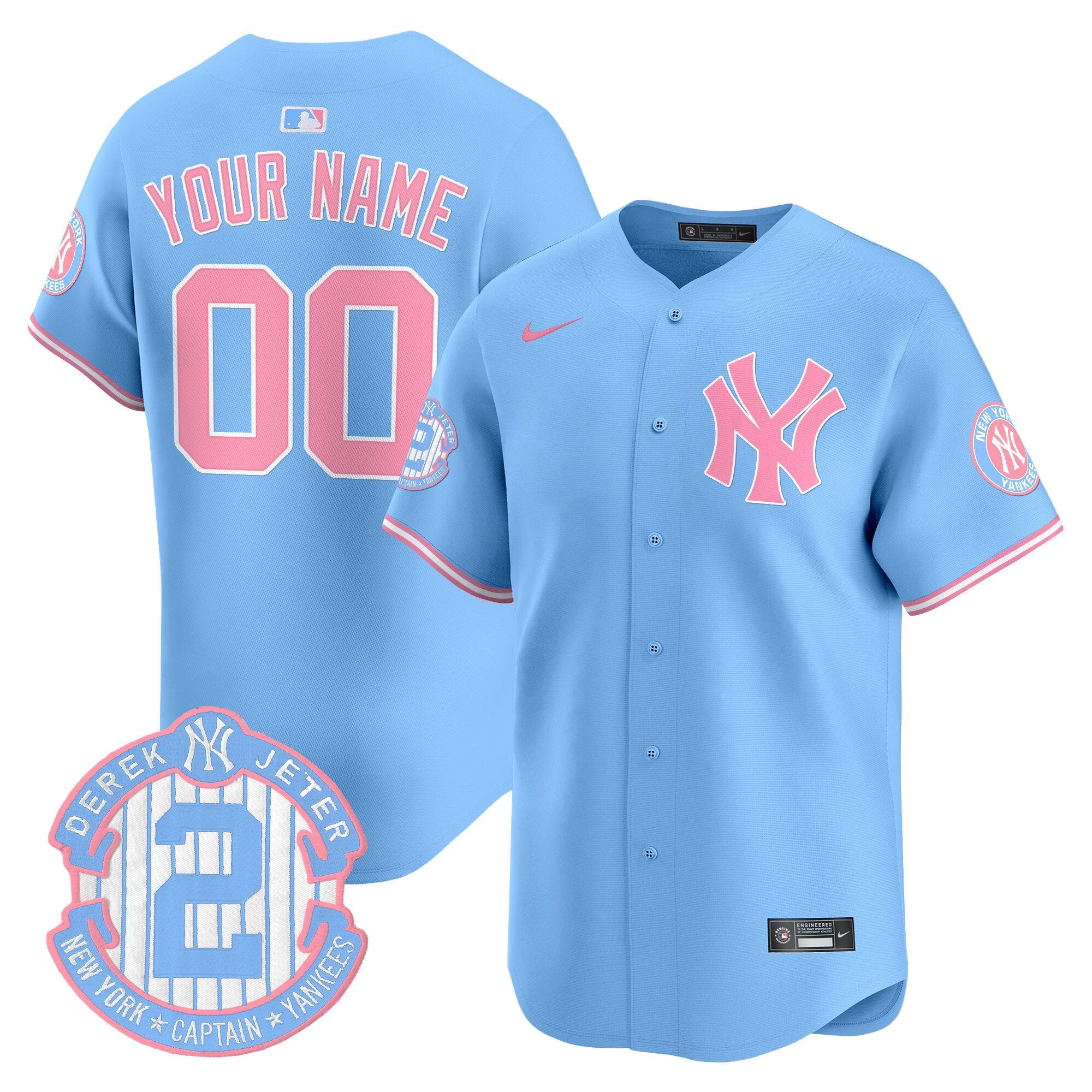 New York Yankees Bubblegum Pink Vapor Premier Limited Custom Jersey - All Stitched - Men, Light Blue