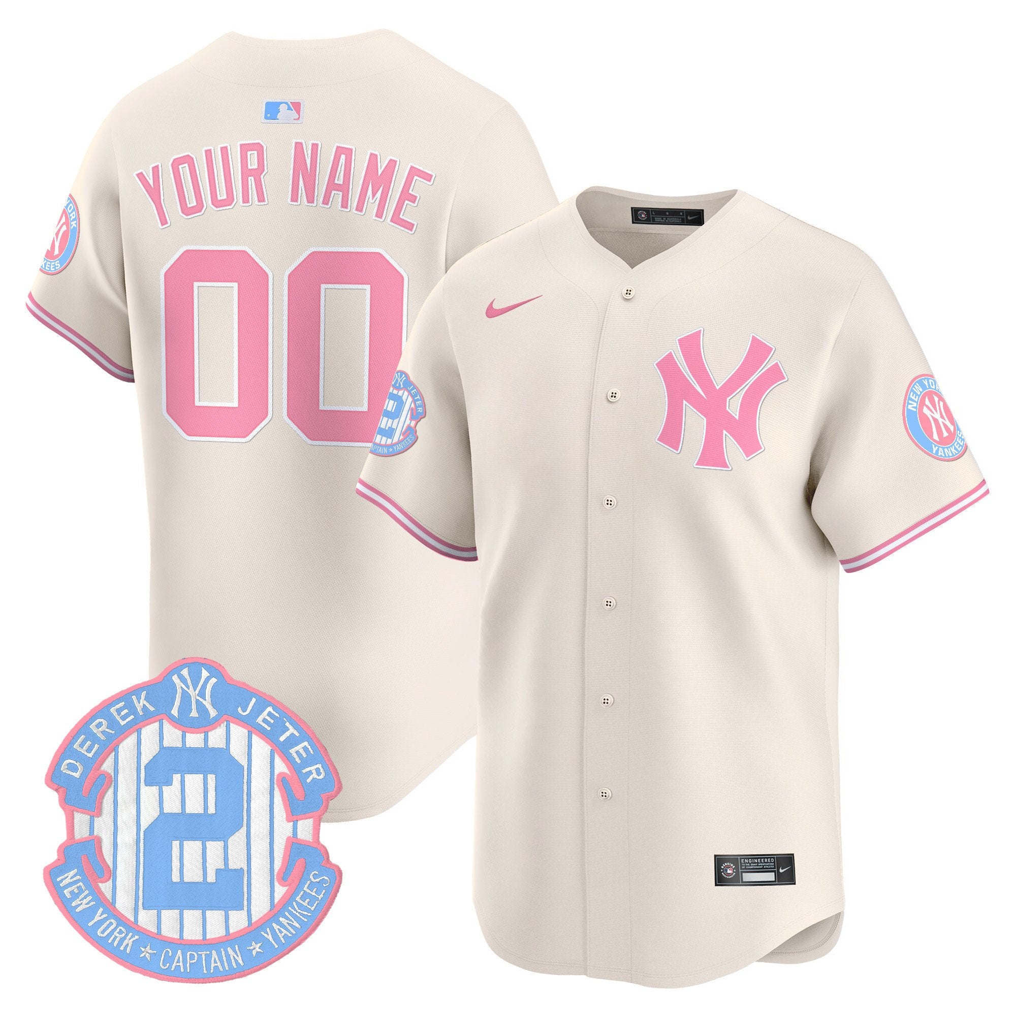New York Yankees Bubblegum Pink Vapor Premier Limited Custom Jersey - All Stitched - Men, Cream
