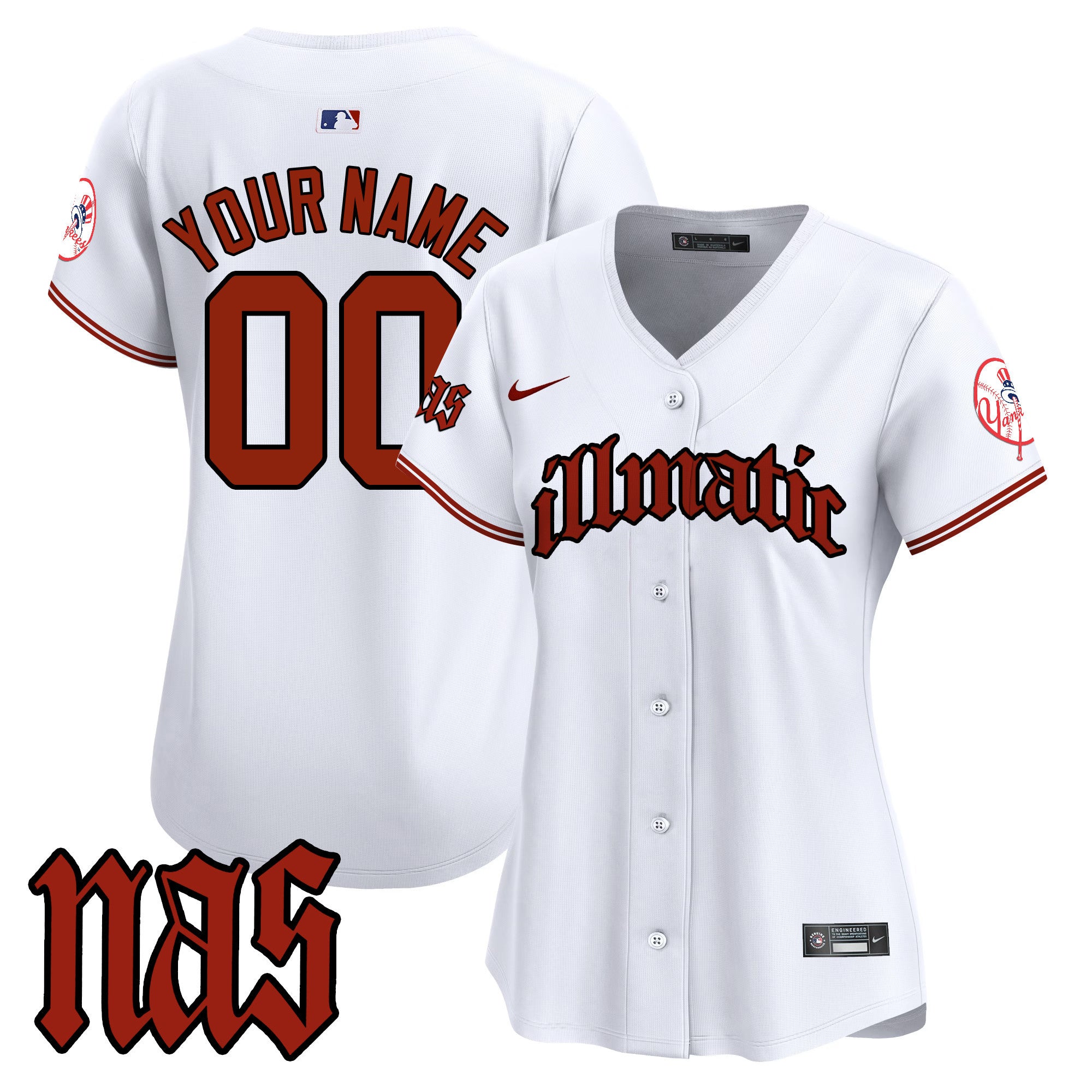 New York Yankees Nas Illmatic Vapor Premier Limited Custom Jersey - All Stitched - Women, White