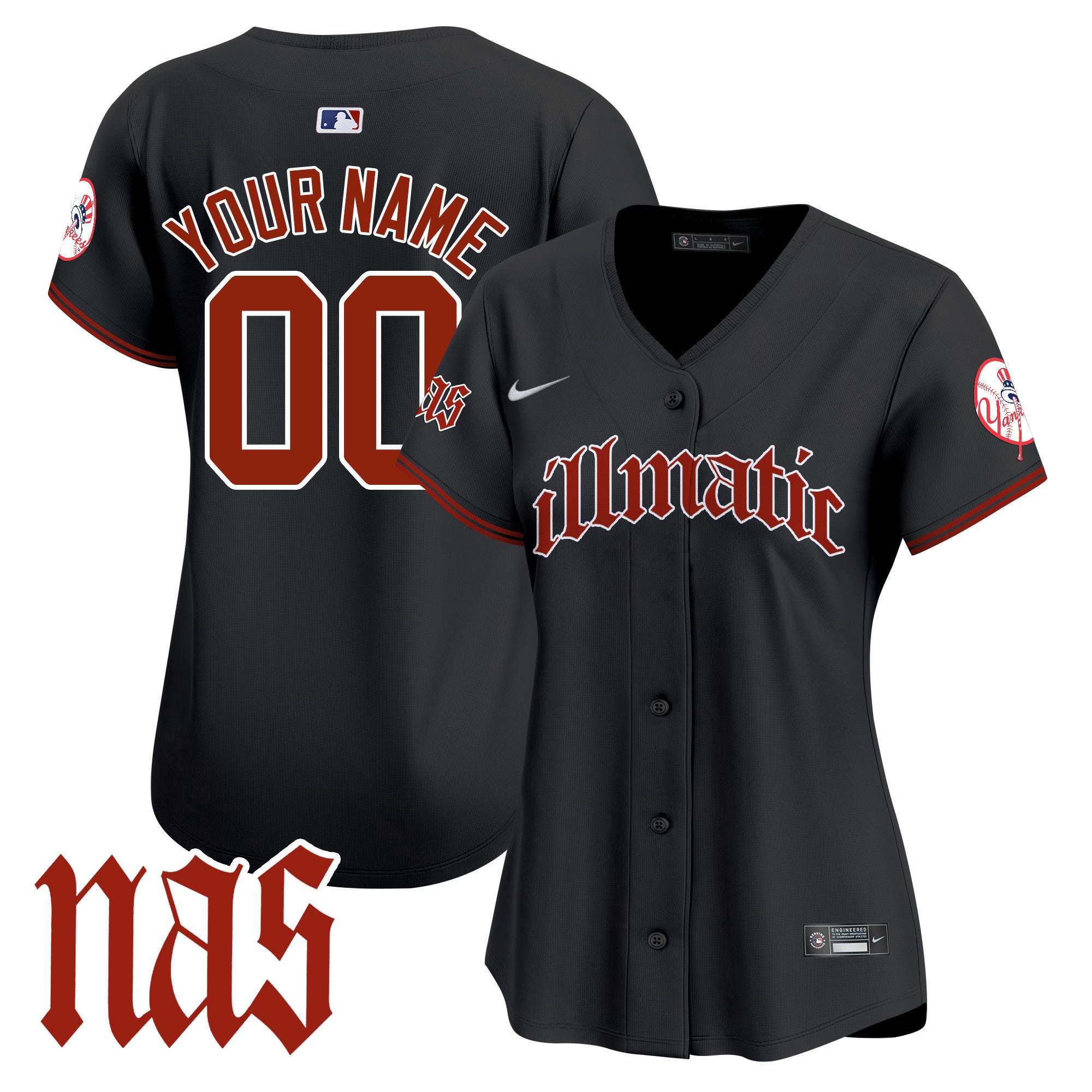 New York Yankees Nas Illmatic Vapor Premier Limited Custom Jersey - All Stitched - Women, Black