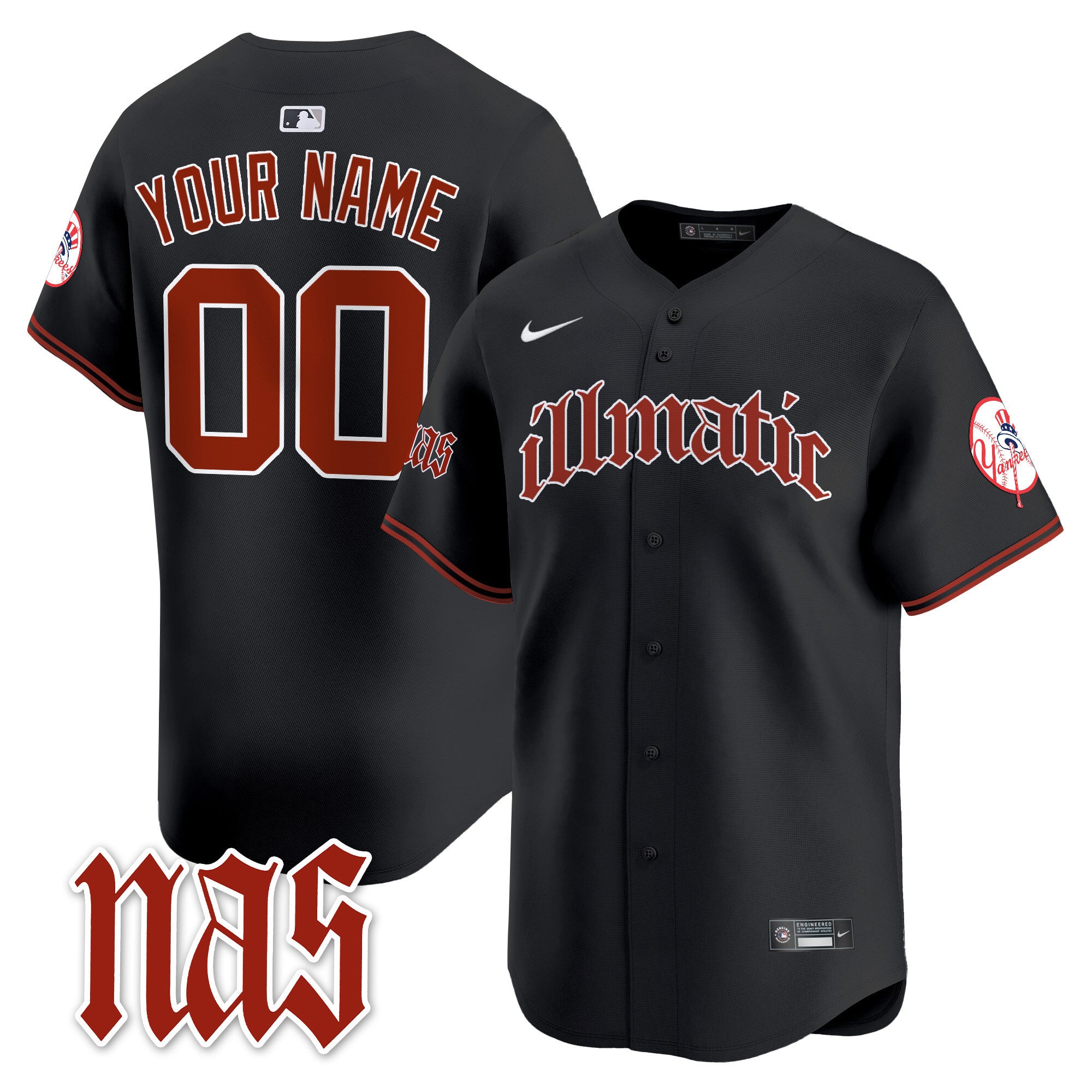 New York Yankees Nas Illmatic Vapor Premier Limited Custom Jersey - All Stitched - Men, Black