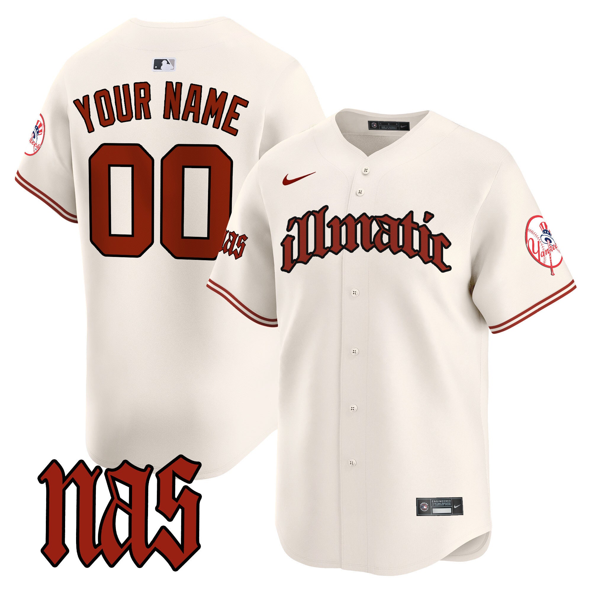 New York Yankees Nas Illmatic Vapor Premier Limited Custom Jersey - All Stitched - Men, Cream