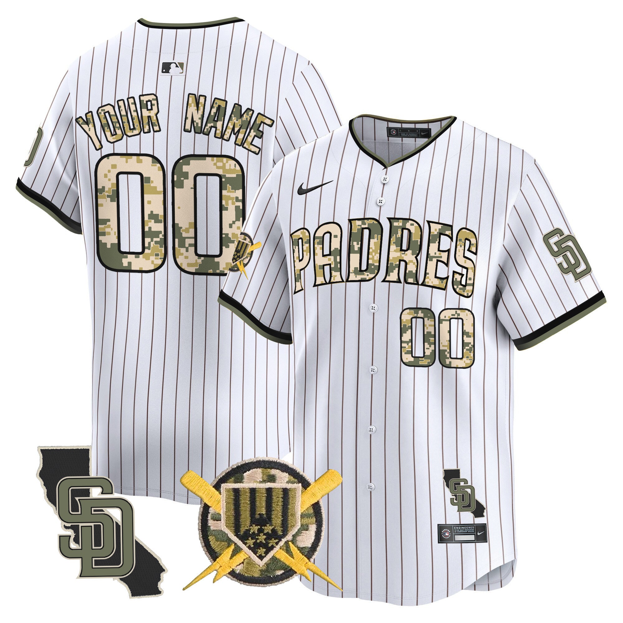Padres Armed Forces Day Vapor Premier Limited Custom Jersey - All Stitched - Men, Pinstripe