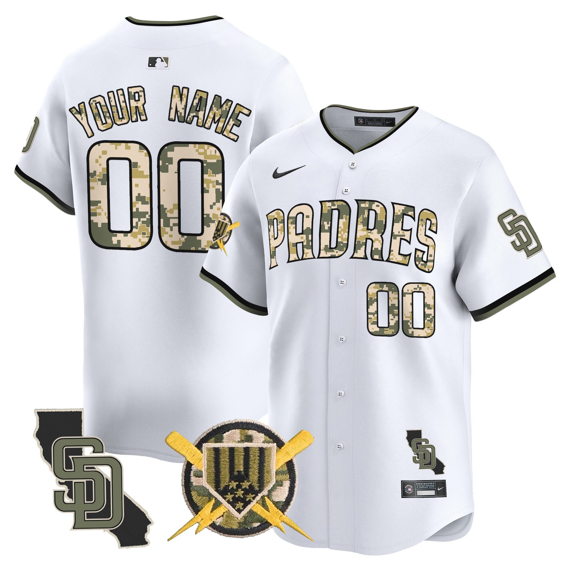 Padres Armed Forces Day Vapor Premier Limited Custom Jersey - All Stitched - Men, White