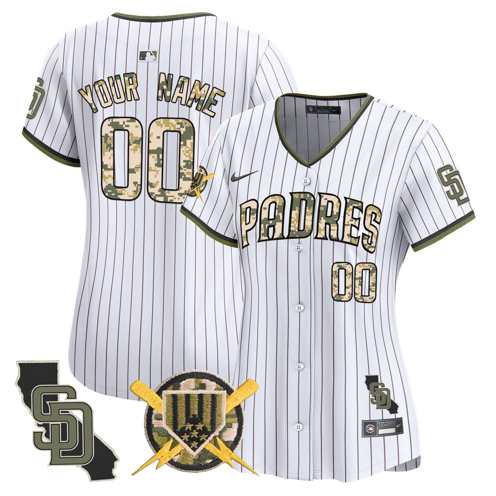 Padres Armed Forces Day Vapor Premier Limited Custom Jersey - All Stitched - Women, Pinstripe