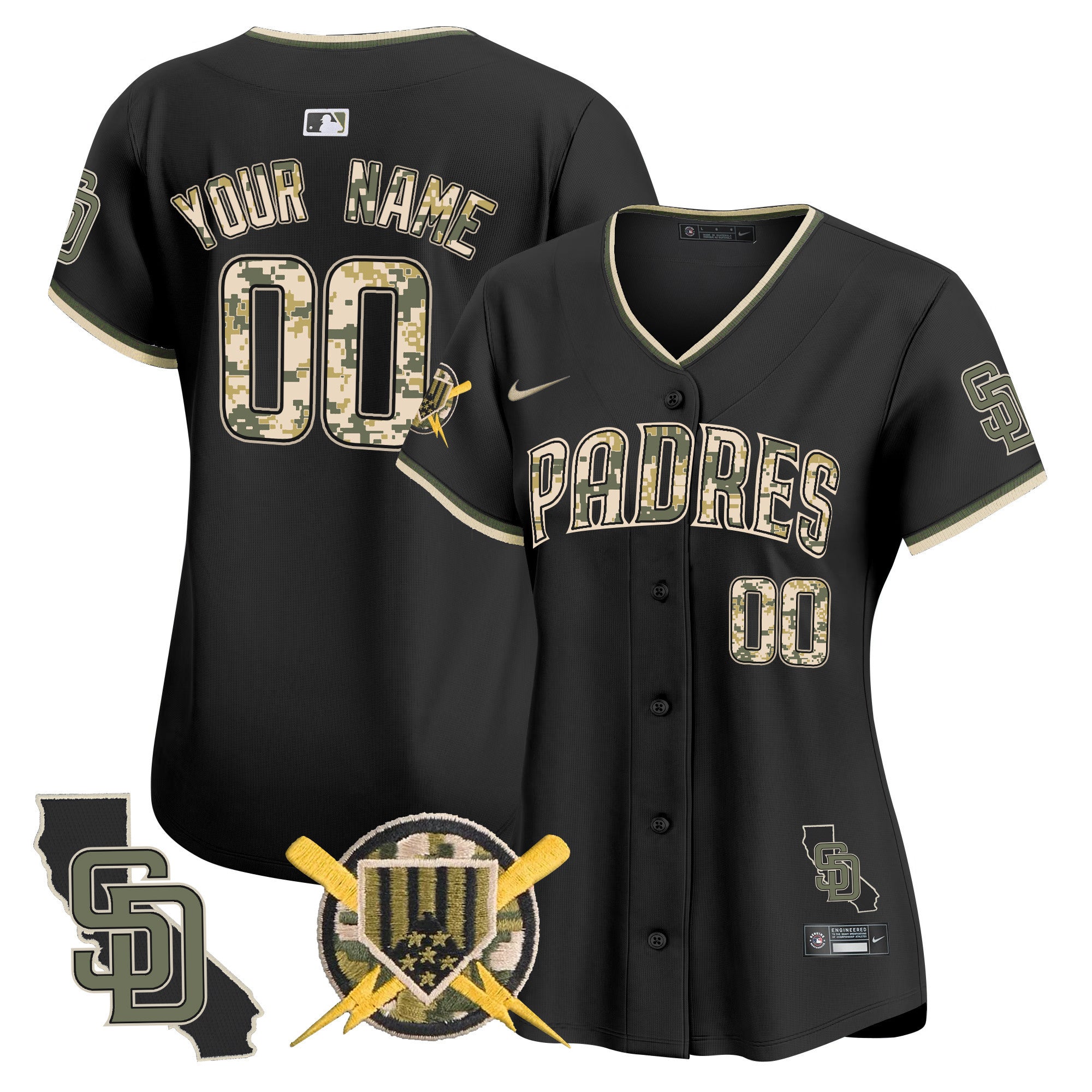 Padres Armed Forces Day Vapor Premier Limited Custom Jersey - All Stitched - Women, Black