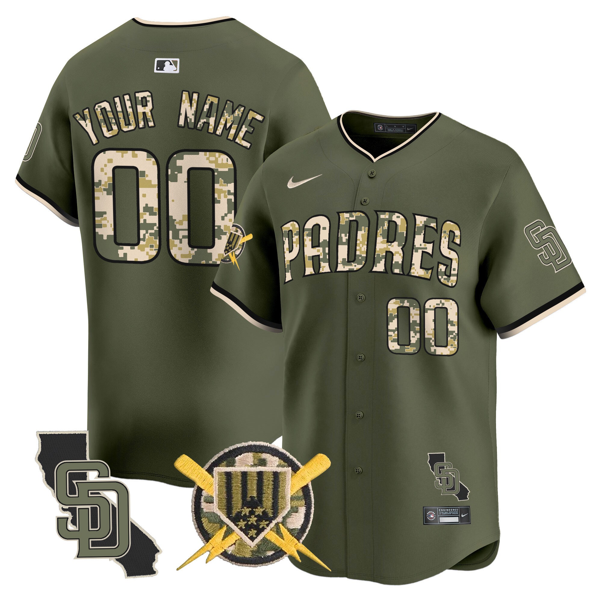 Padres Armed Forces Day Vapor Premier Limited Custom Jersey - All Stitched - Men, Green