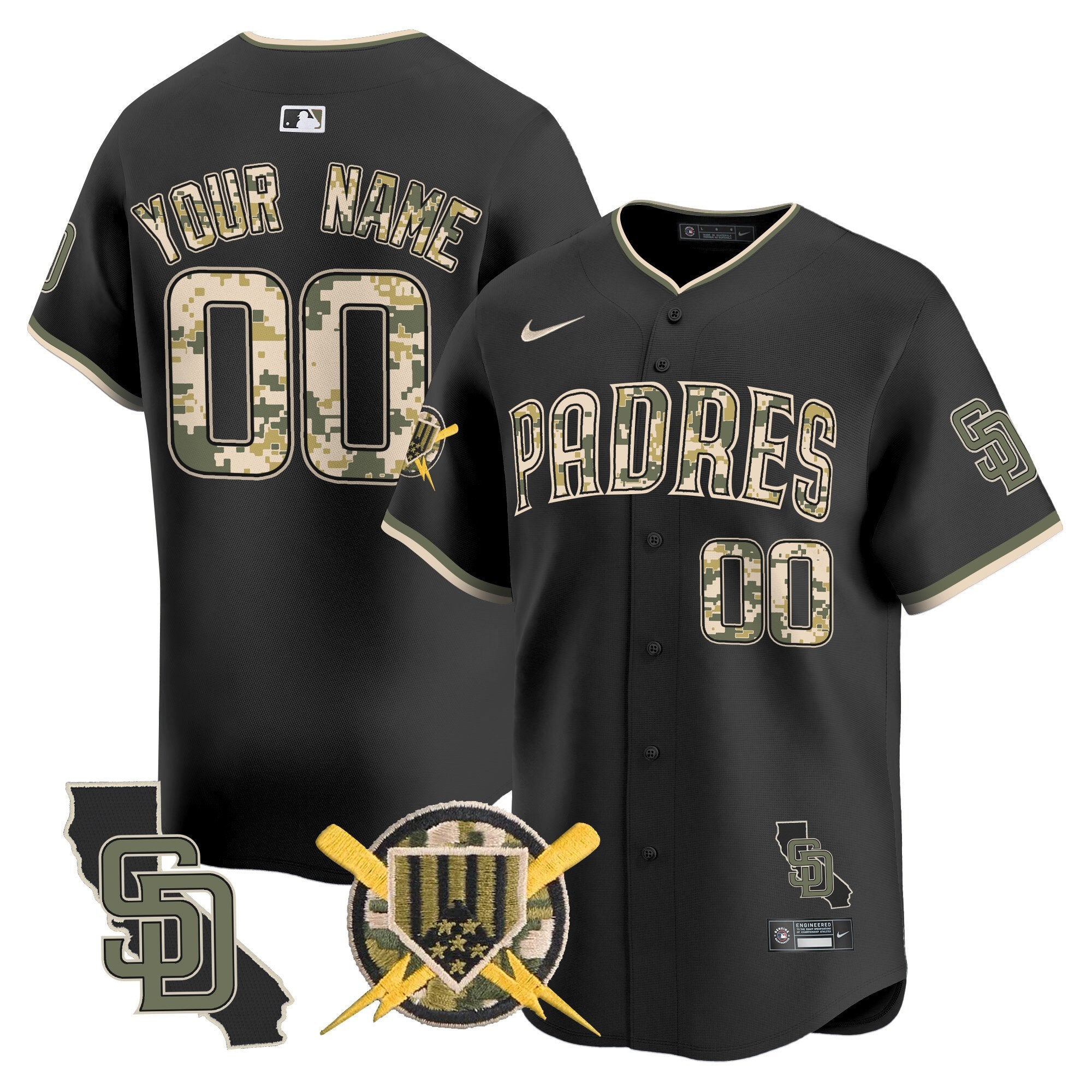 Padres Armed Forces Day Vapor Premier Limited Custom Jersey - All Stitched - Men, Black