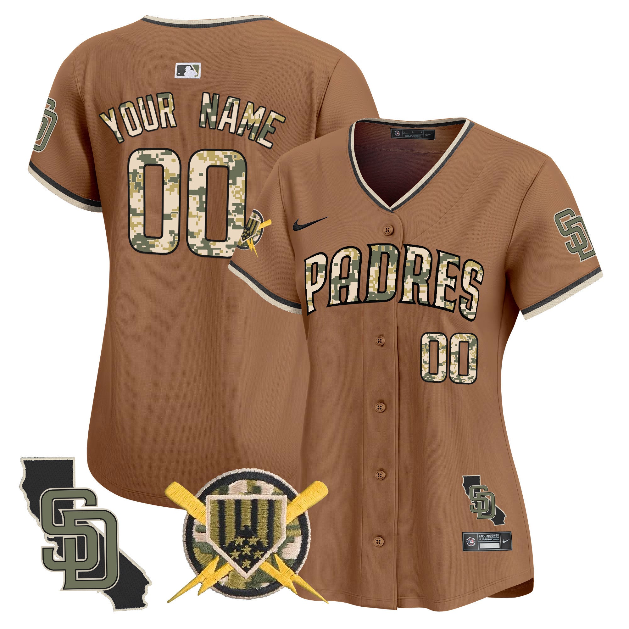 Padres Armed Forces Day Vapor Premier Limited Custom Jersey - All Stitched - Women, Brown