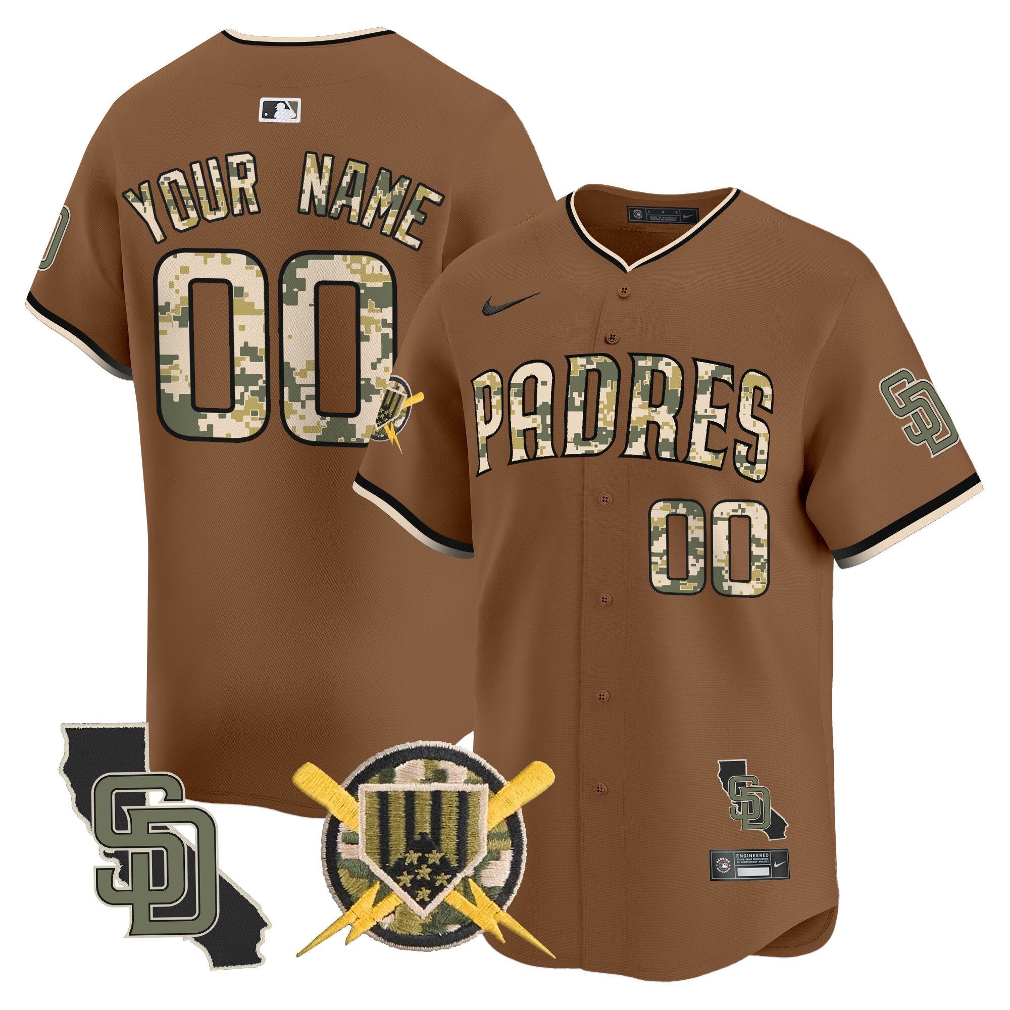 Padres Armed Forces Day Vapor Premier Limited Custom Jersey - All Stitched - Men, Brown