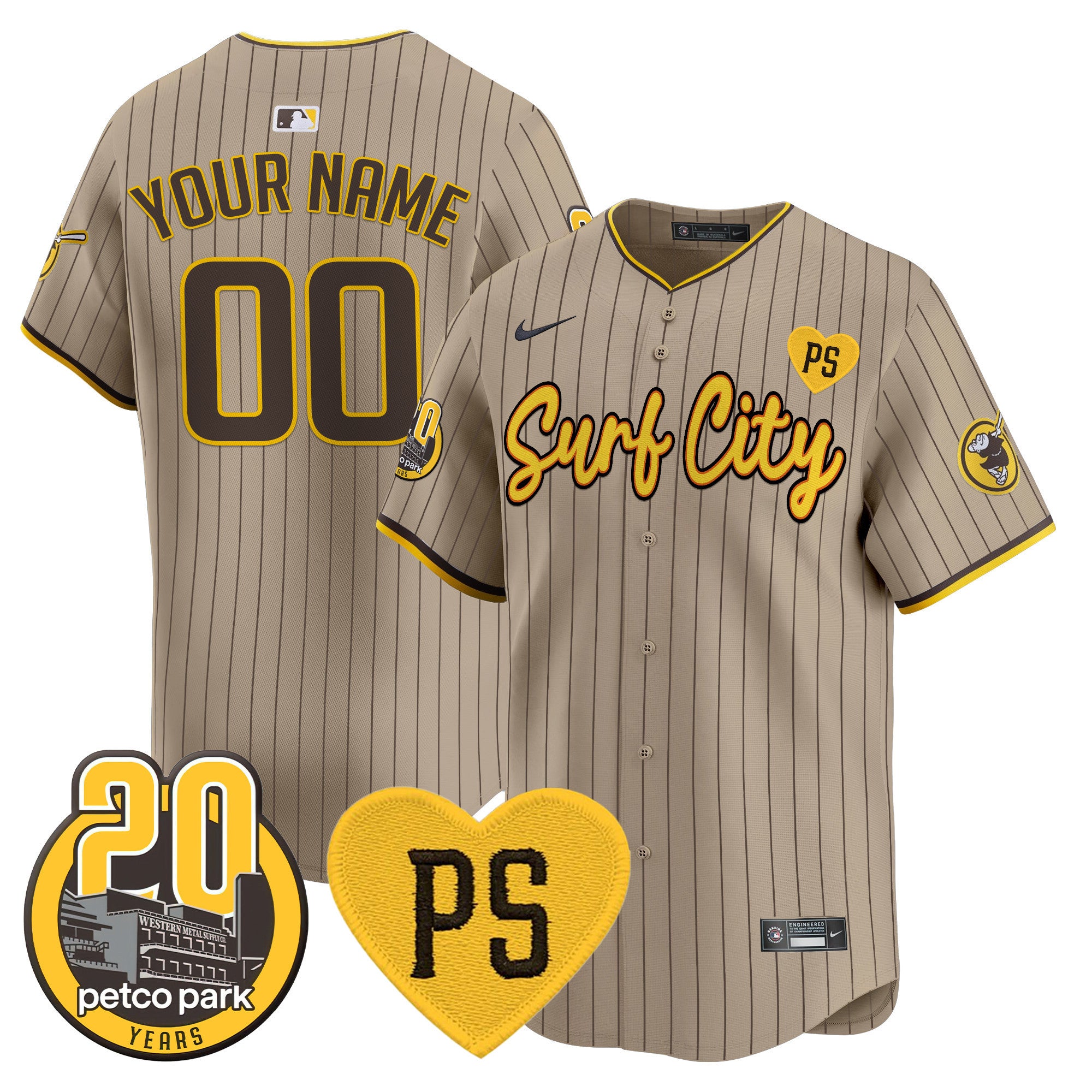 Padres “For Peter” & Petco Park 20th Patch Vapor Premier Limited Custom Jersey V3 - All Stitched - Men, Tan