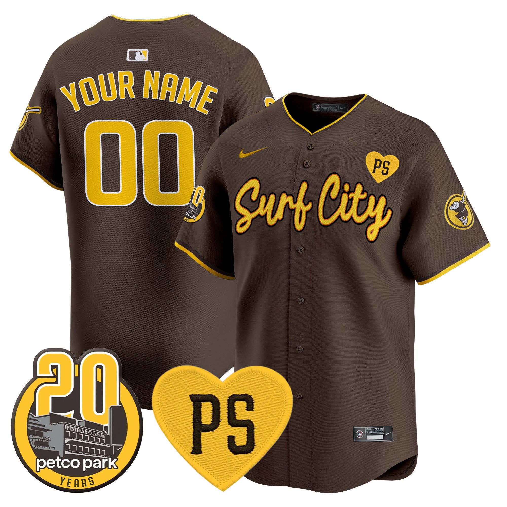 Padres “For Peter” & Petco Park 20th Patch Vapor Premier Limited Custom Jersey V3 - All Stitched - Men, Brown
