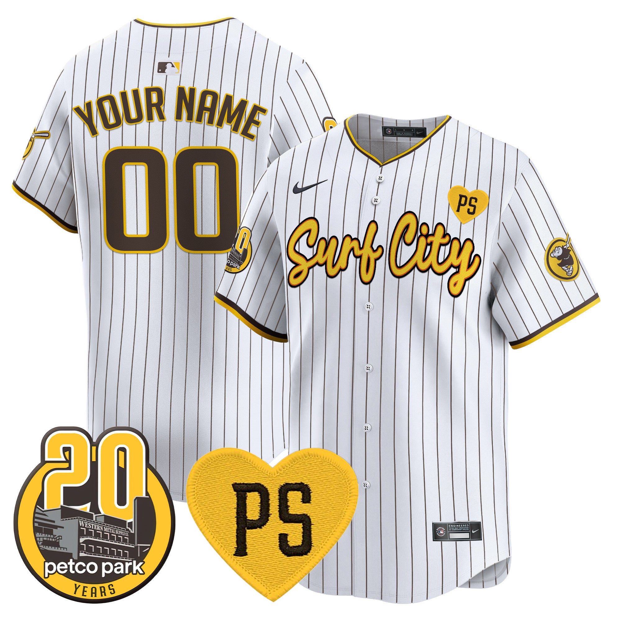 Padres “For Peter” & Petco Park 20th Patch Vapor Premier Limited Custom Jersey V3 - All Stitched - Men, Pinstripe