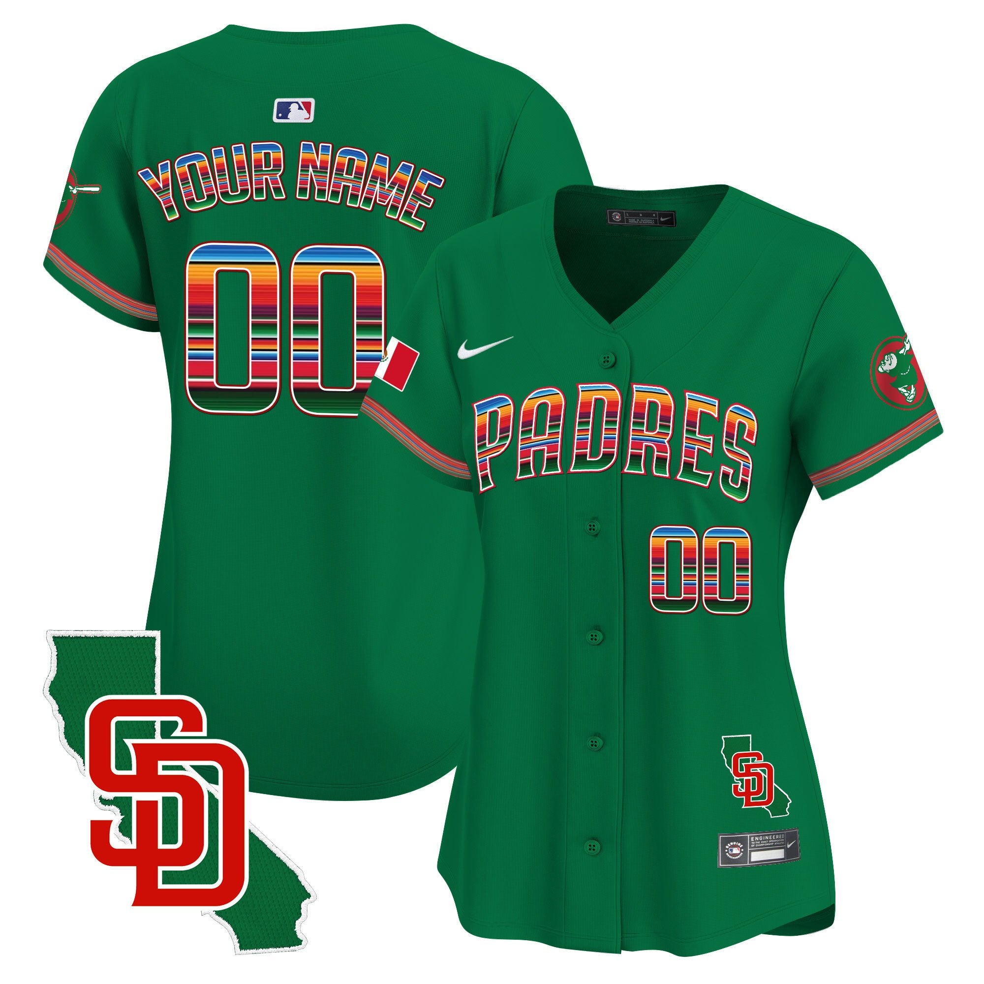 Padres Mexico California Patch Vapor Premier Limited Custom Jersey - All Stitched - Women, Green
