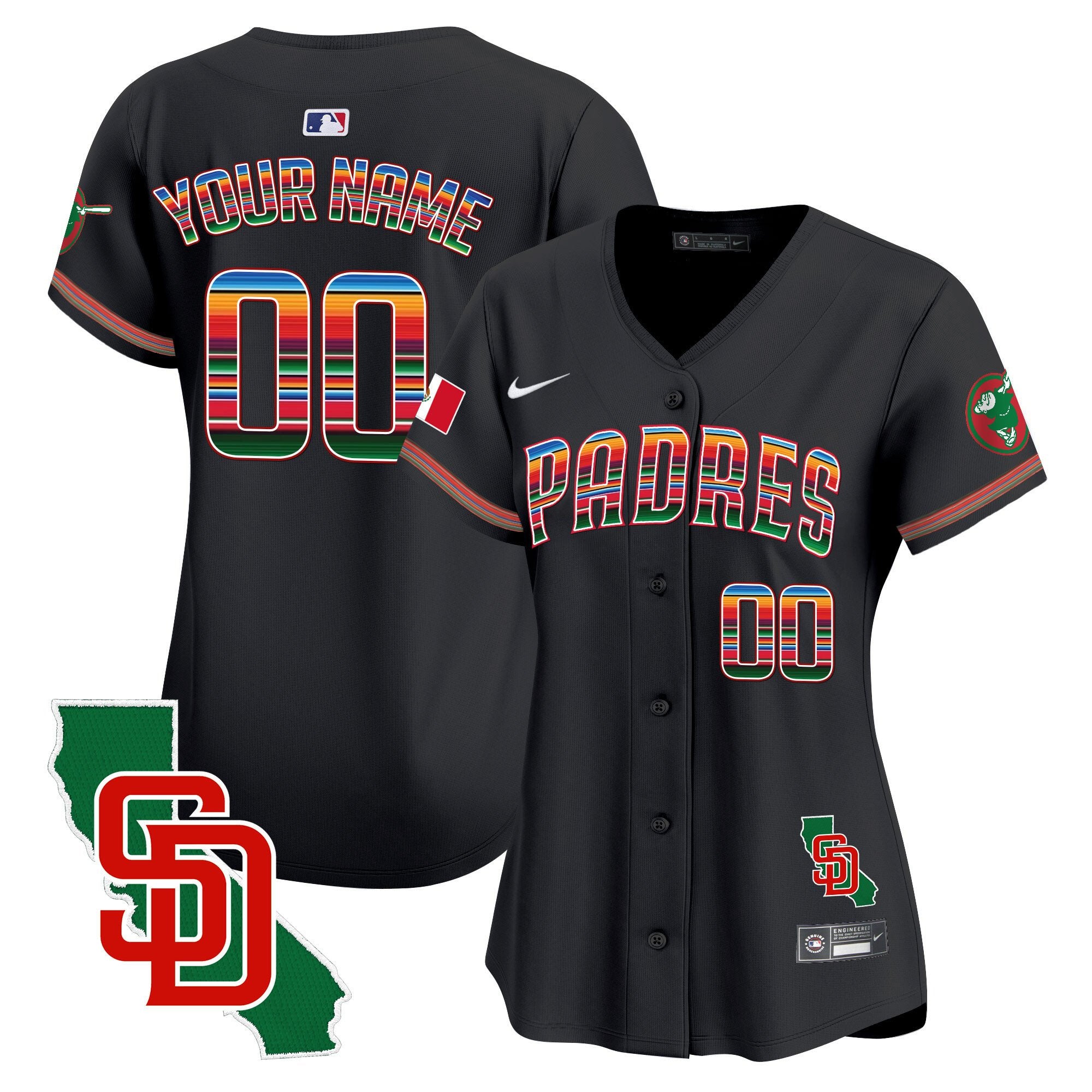 Padres Mexico California Patch Vapor Premier Limited Custom Jersey - All Stitched - Women, Black