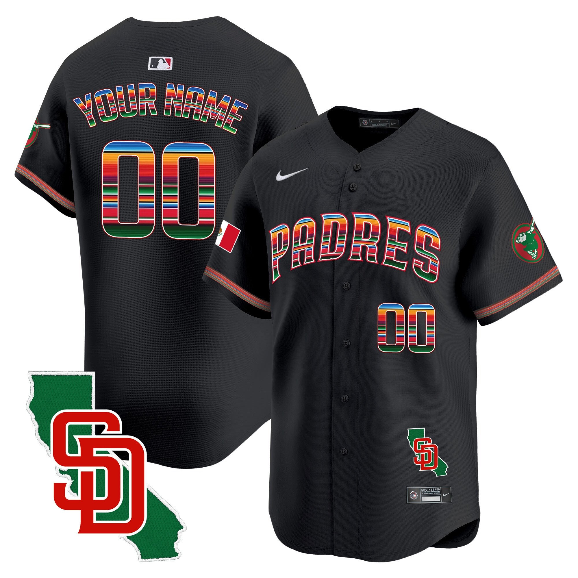 Padres Mexico California Patch Vapor Premier Limited Custom Jersey - All Stitched - Men, Black