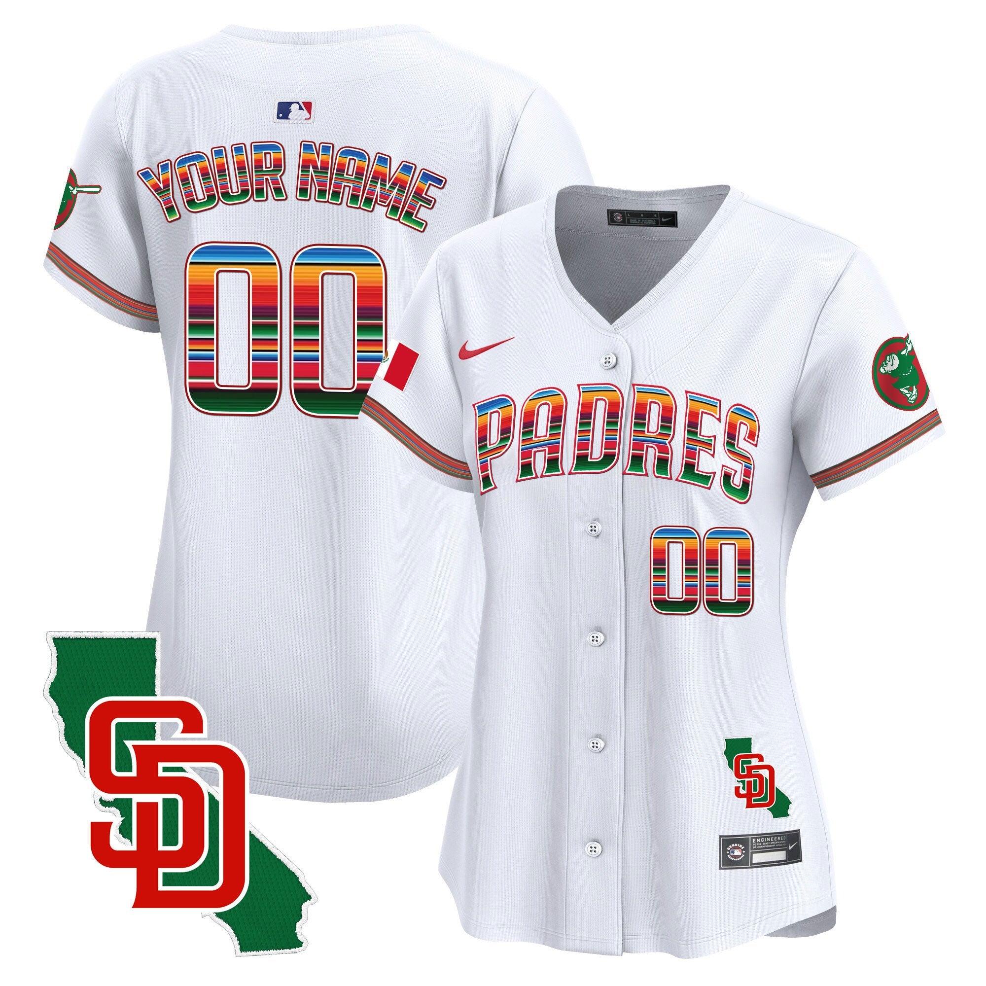 Padres Mexico California Patch Vapor Premier Limited Custom Jersey - All Stitched - Women, White