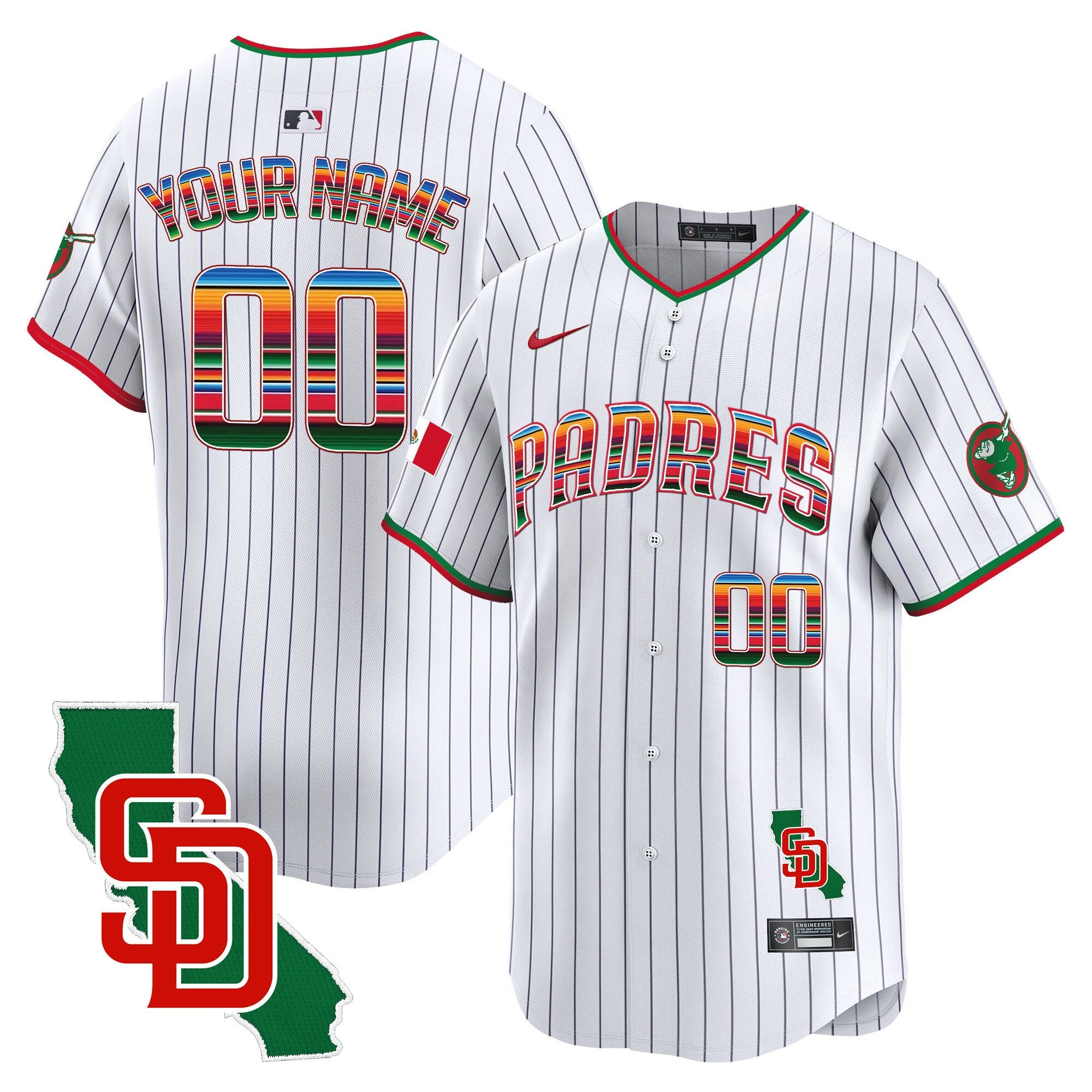 Padres Mexico California Patch Vapor Premier Limited Custom Jersey - All Stitched - Men, Pinstripe
