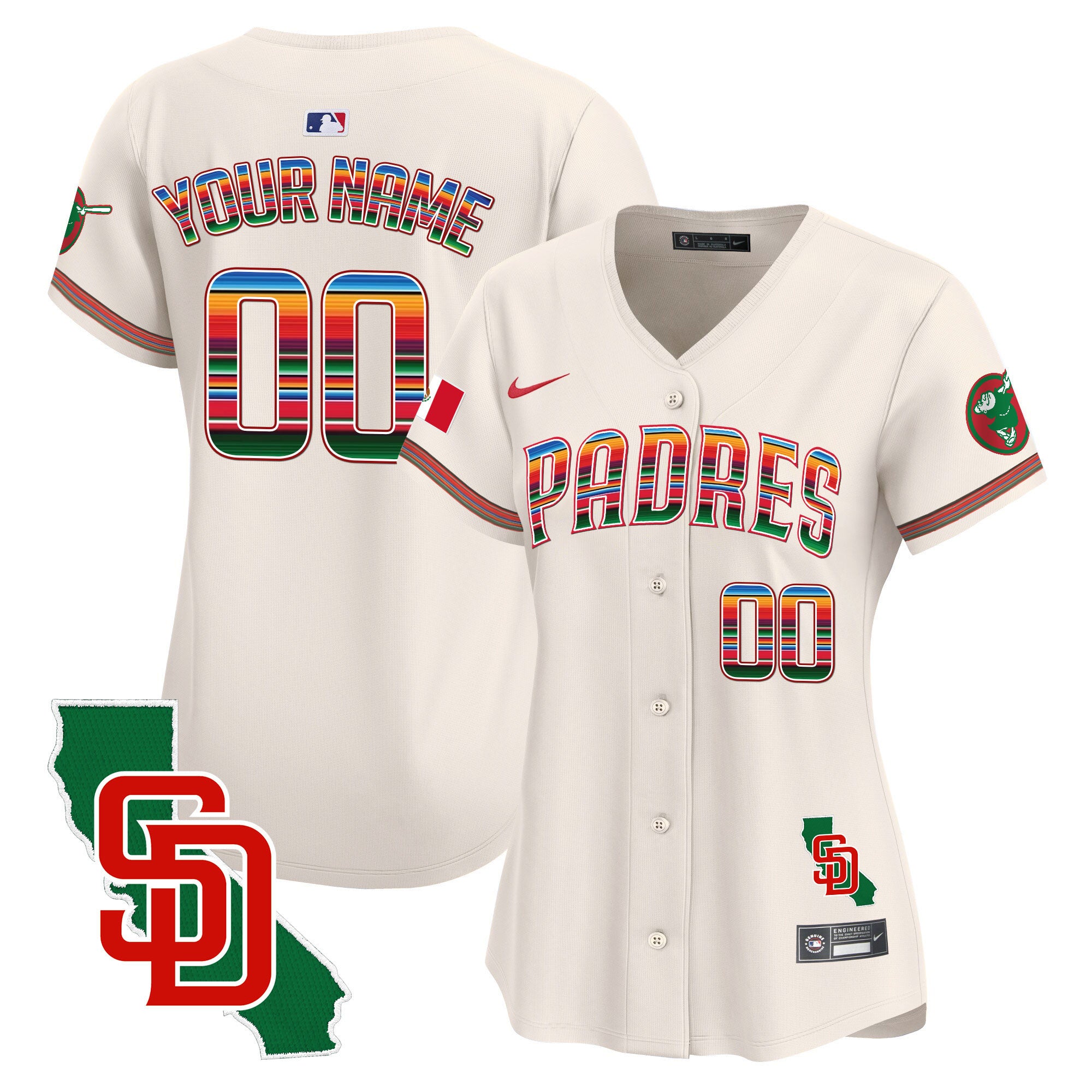Padres Mexico California Patch Vapor Premier Limited Custom Jersey - All Stitched - Women, Cream