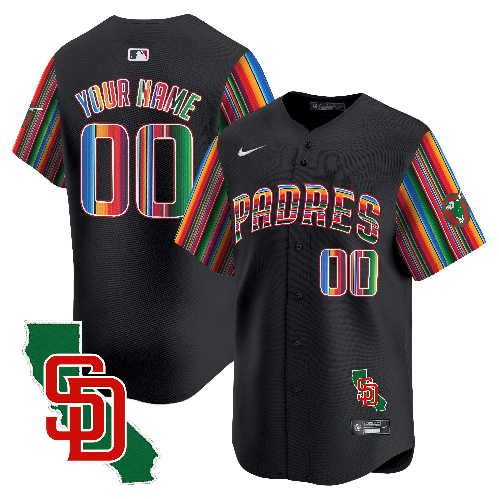 Padres Mexico California Patch Vapor Premier Limited Custom Jersey V6 - All Stitched - Men, Black