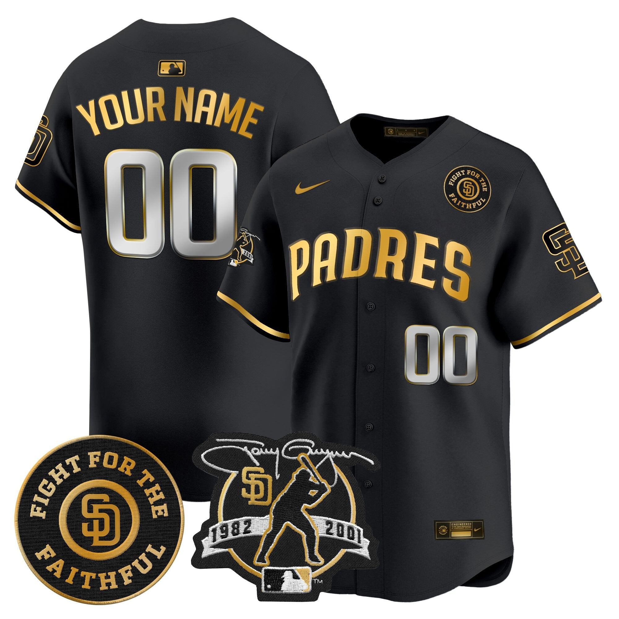 Padres Tony Gwynn & Faithful Patch Vapor Premier Limited Custom Jersey - All Stitched