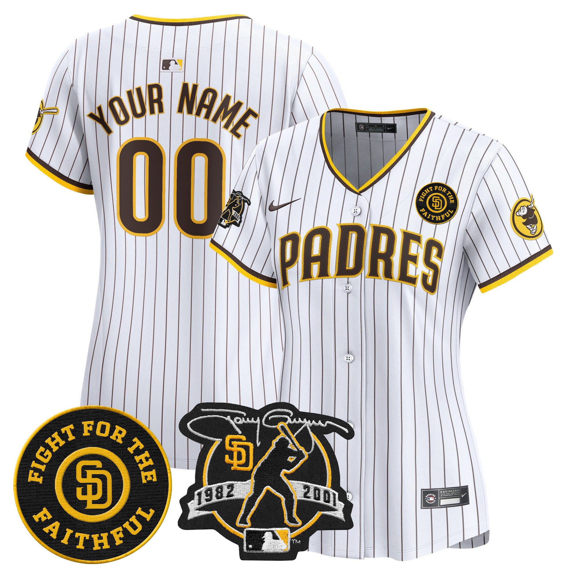 Padres Tony Gwynn & Faithful Patch Vapor Premier Limited Custom Jersey - All Stitched - Women, White