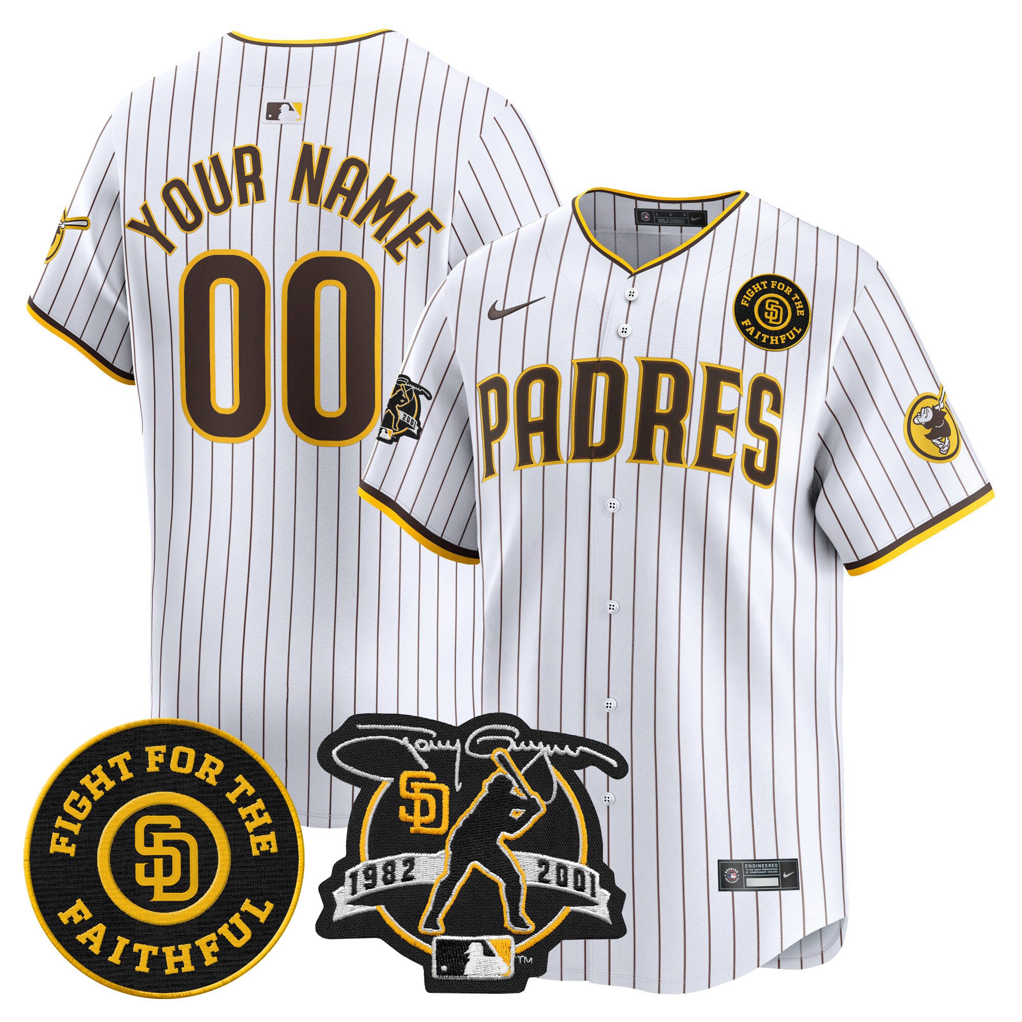 Padres Tony Gwynn & Faithful Patch Vapor Premier Limited Custom Jersey - All Stitched - Men, White