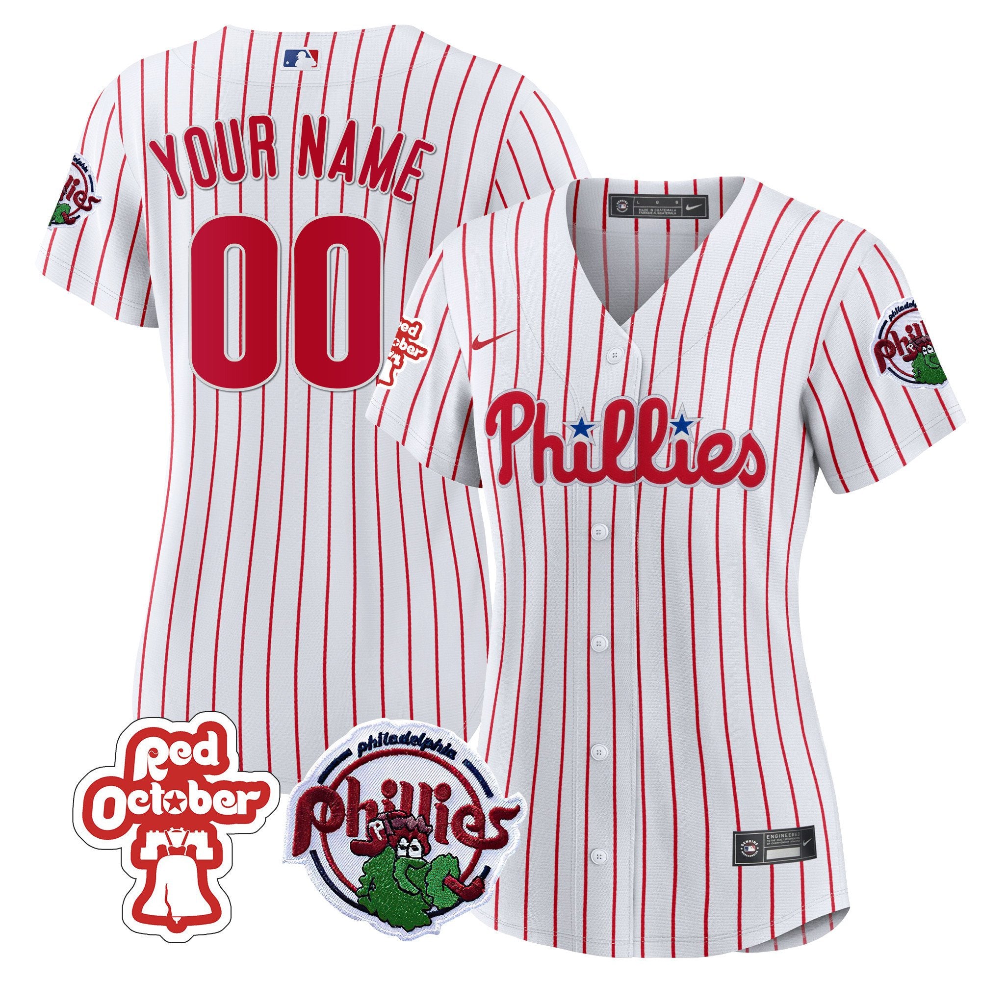 Philadelphia Phillies Red October Patch Custom Jersey - All Stitched - Women, Cool White