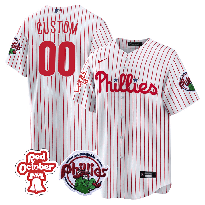 Philadelphia Phillies Red October Patch Custom Jersey - All Stitched - Men, Cool White