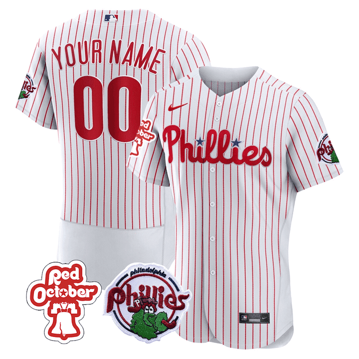 Philadelphia Phillies Red October Patch Custom Jersey - All Stitched - Men, Flex White