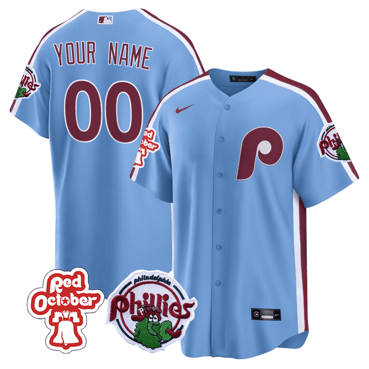 Philadelphia Phillies Red October Patch Custom Jersey - All Stitched - Men, Cool Blue
