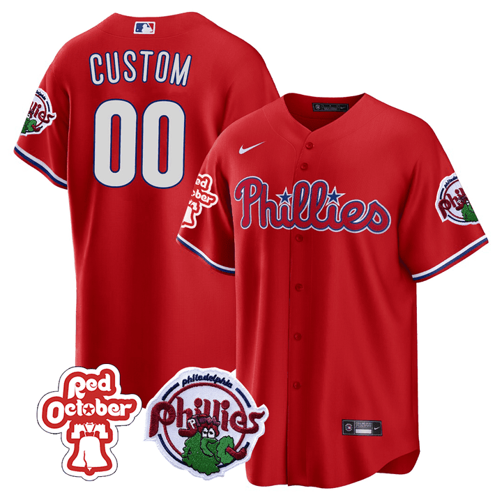 Philadelphia Phillies Red October Patch Custom Jersey - All Stitched - Youth, Cool Red