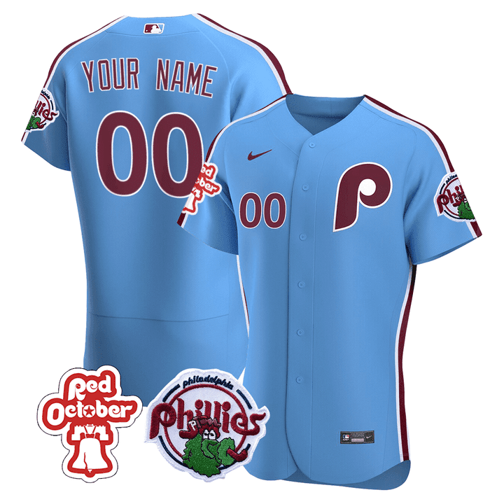 Philadelphia Phillies Red October Patch Custom Jersey - All Stitched - Men, Flex Blue