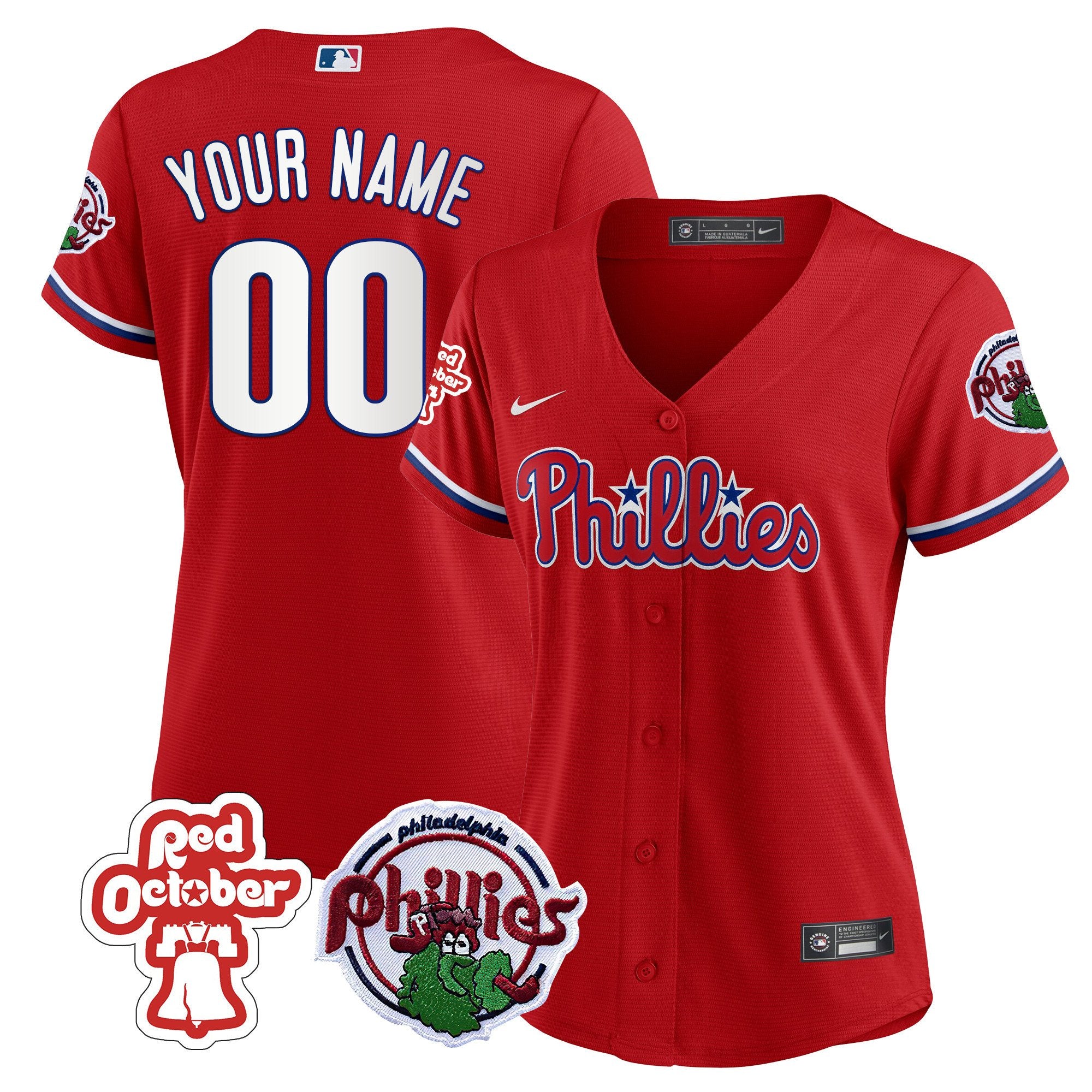 Philadelphia Phillies Red October Patch Custom Jersey - All Stitched - Women, Cool Red