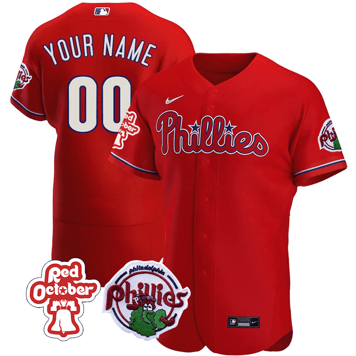 Philadelphia Phillies Red October Patch Custom Jersey - All Stitched - Men, Flex Red