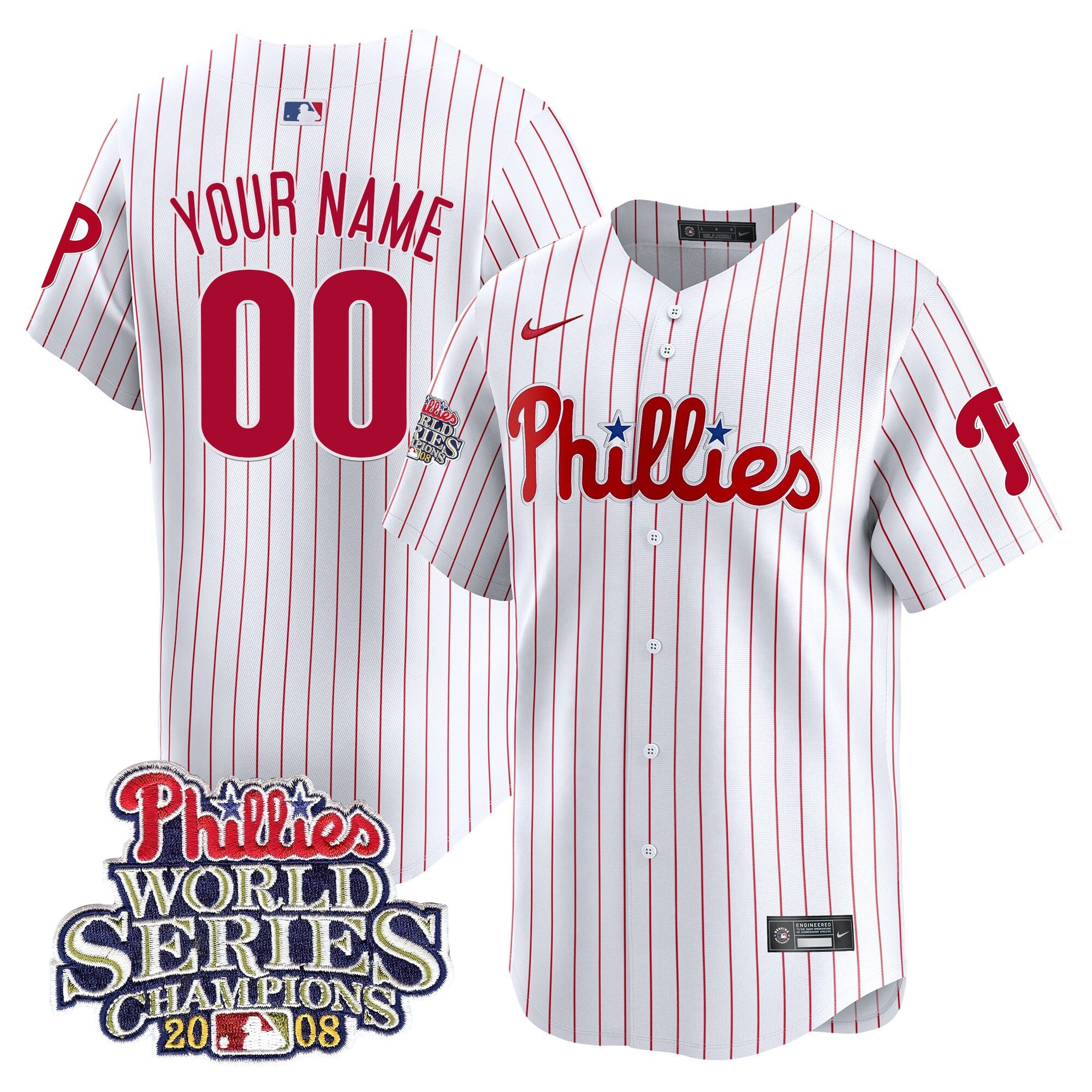 Phillies 2008 World Series Champions Patch Vapor Premier Limited Custom Jersey - All Stitched - Men, White Gold