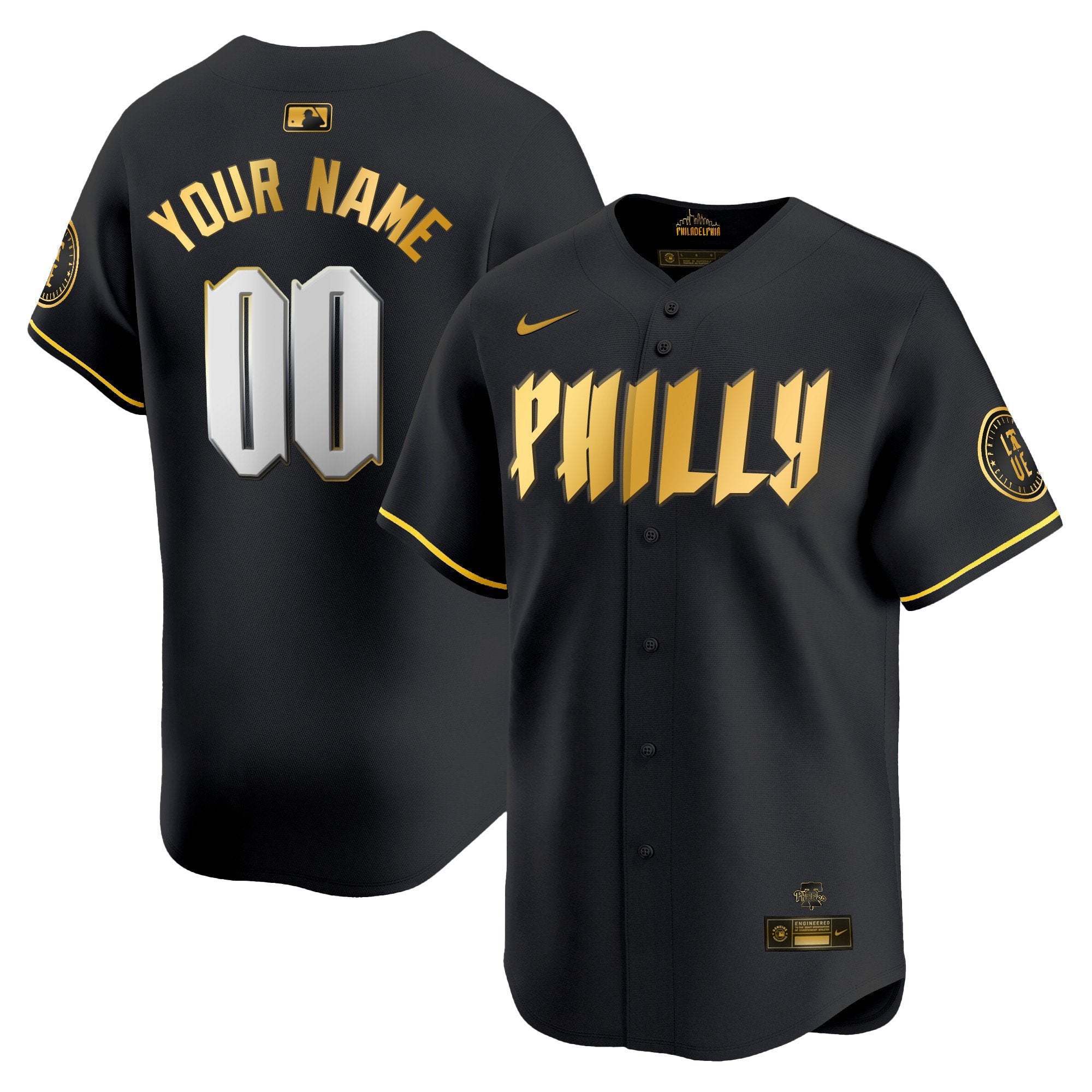 Phillies 2024 City Connect Vapor Premier Limited Custtom Jersey - All Stitched - Men, Black Gold