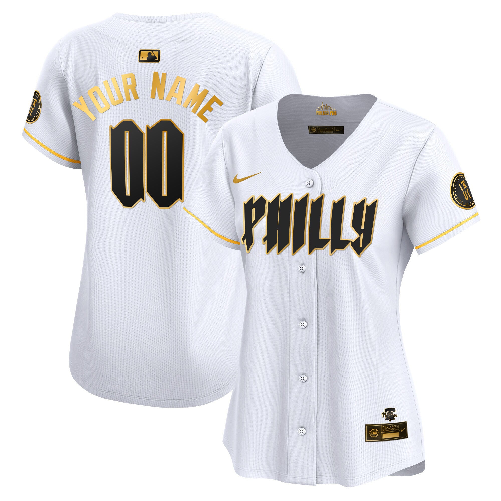 Phillies 2024 City Connect Vapor Premier Limited Custtom Jersey - All Stitched - Women, White Gold