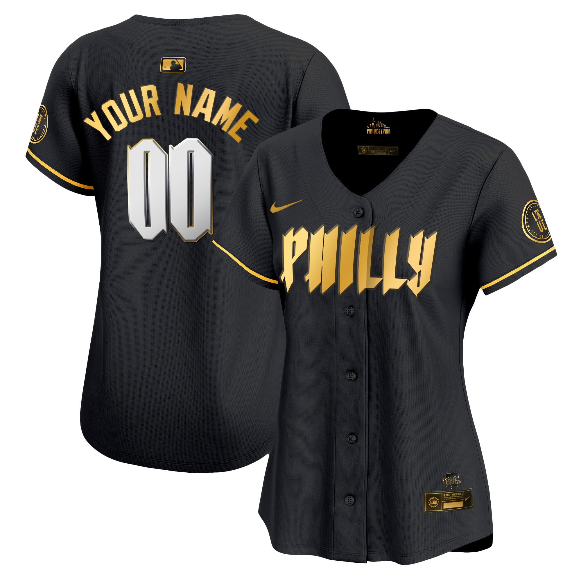 Phillies 2024 City Connect Vapor Premier Limited Custtom Jersey - All Stitched - Women, Black Gold
