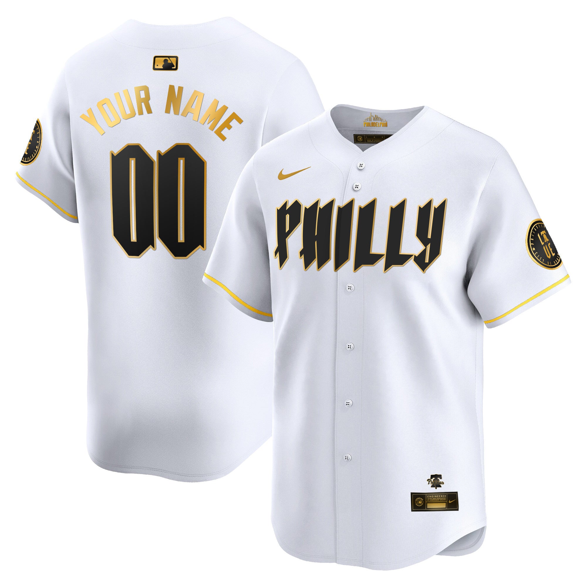 Phillies 2024 City Connect Vapor Premier Limited Custtom Jersey - All Stitched - Men, White Gold