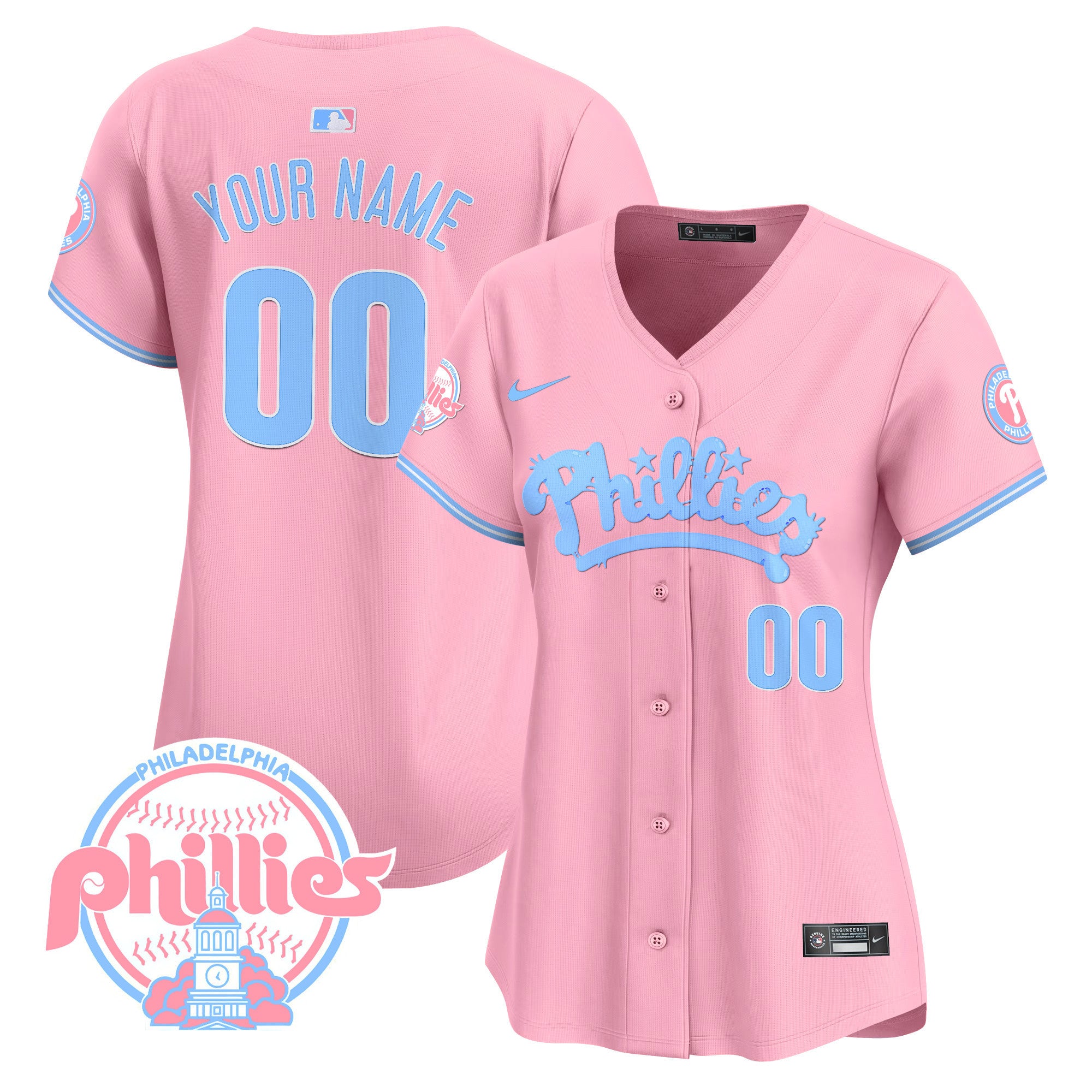 Phillies Bubblegum Pink Vapor Premier Limited Custom Jersey - All Stitched - Women, Pink