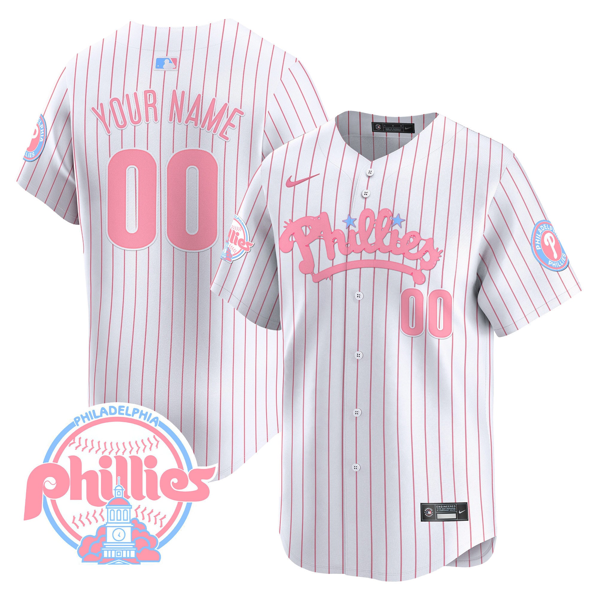 Phillies Bubblegum Pink Vapor Premier Limited Custom Jersey - All Stitched - Men, Pinstripe