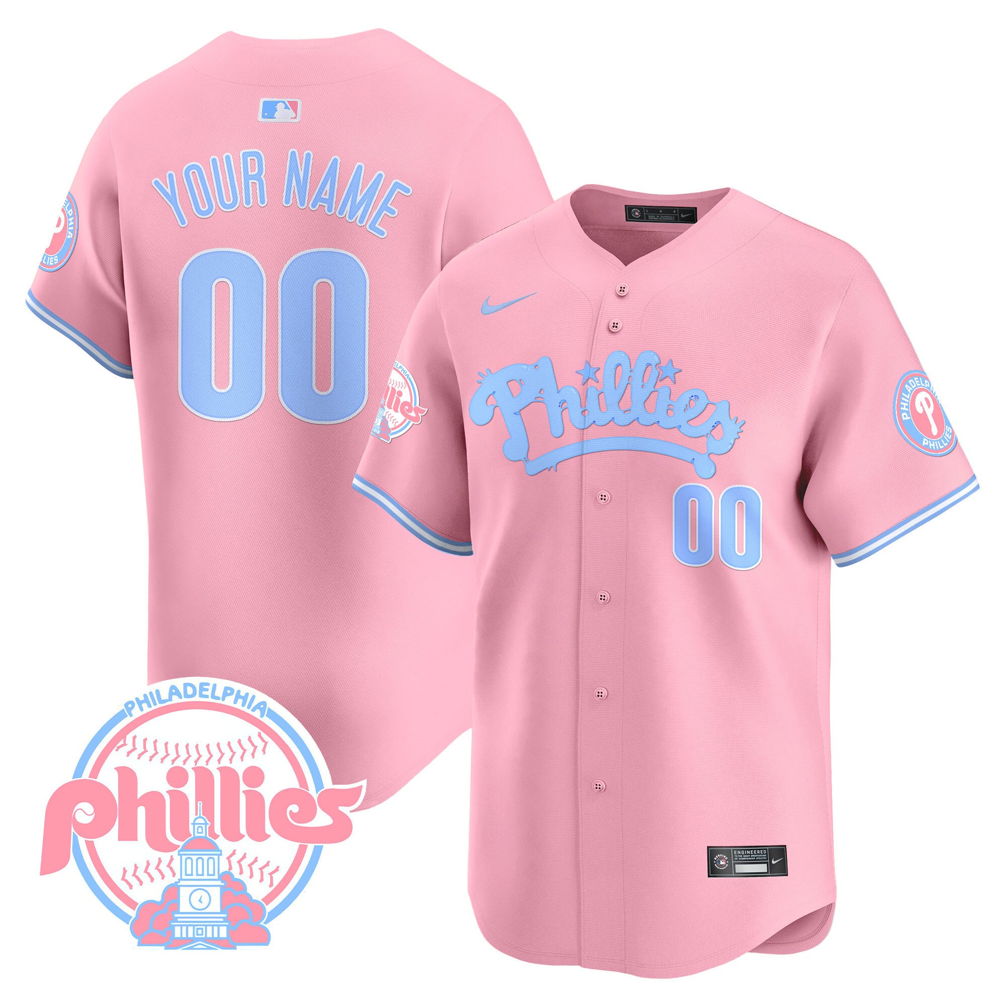 Phillies Bubblegum Pink Vapor Premier Limited Custom Jersey - All Stitched - Men, Pink