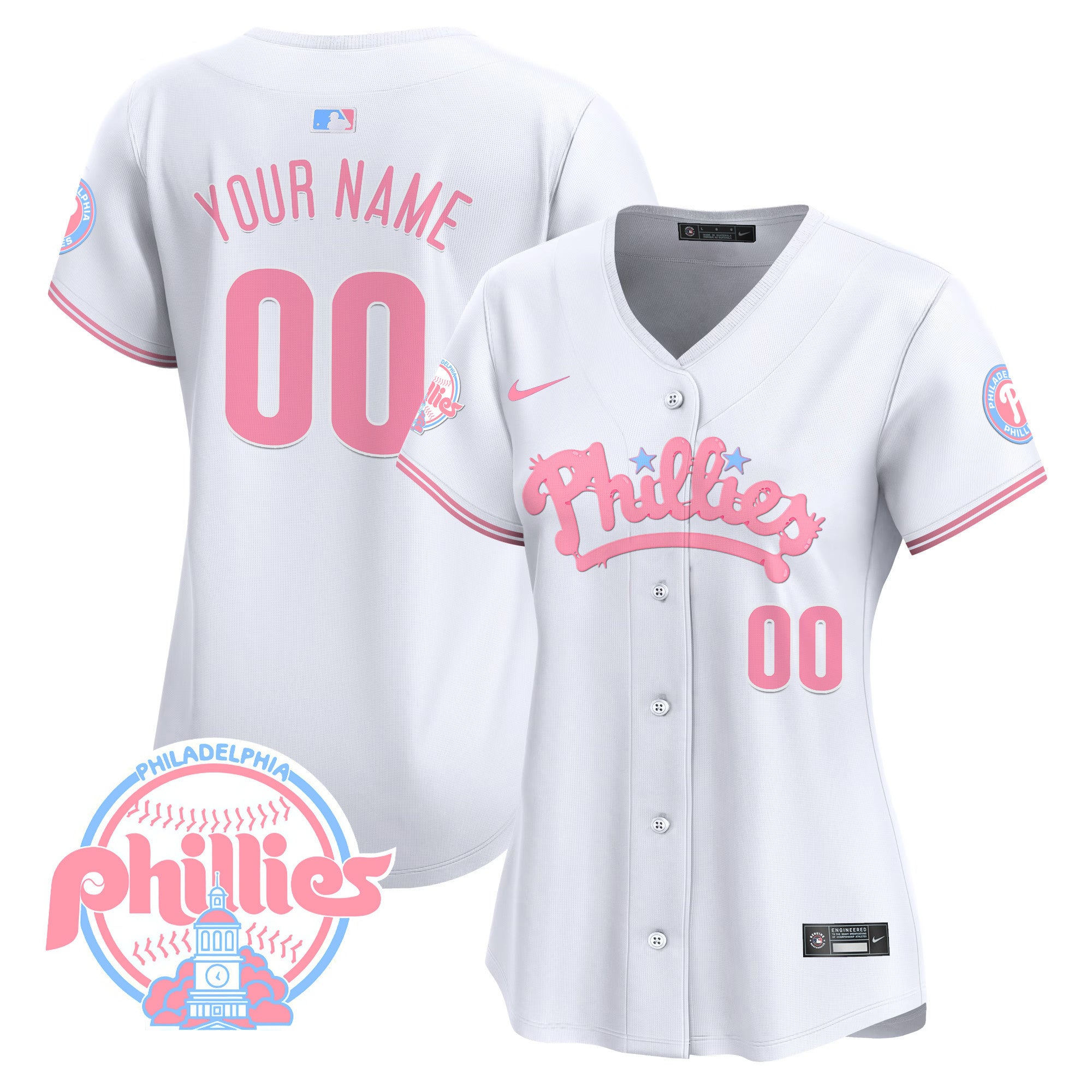 Phillies Bubblegum Pink Vapor Premier Limited Custom Jersey - All Stitched - Women, White