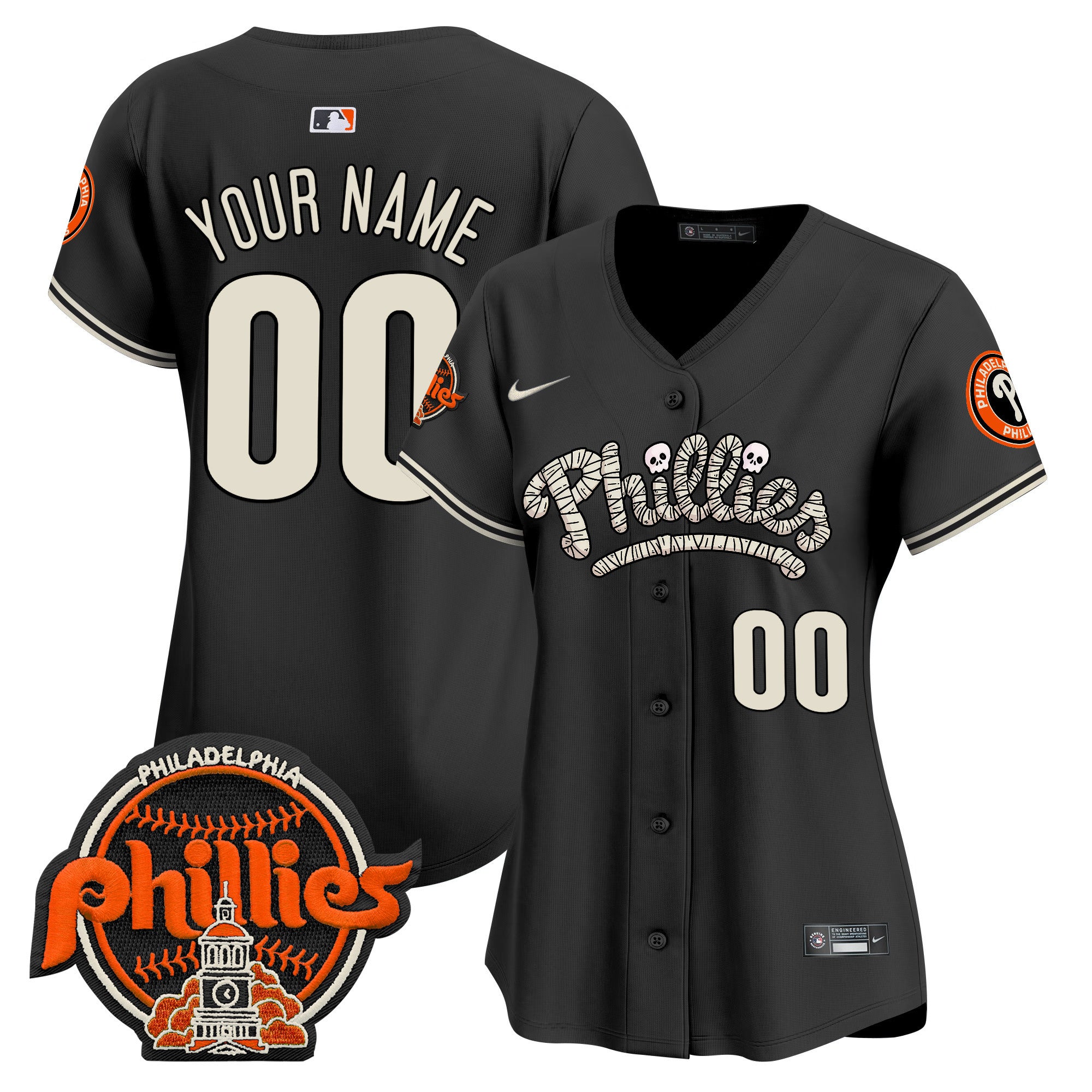 Phillies Halloween Vapor Premier Limited Custom Jersey - All Stitched - Women, Black