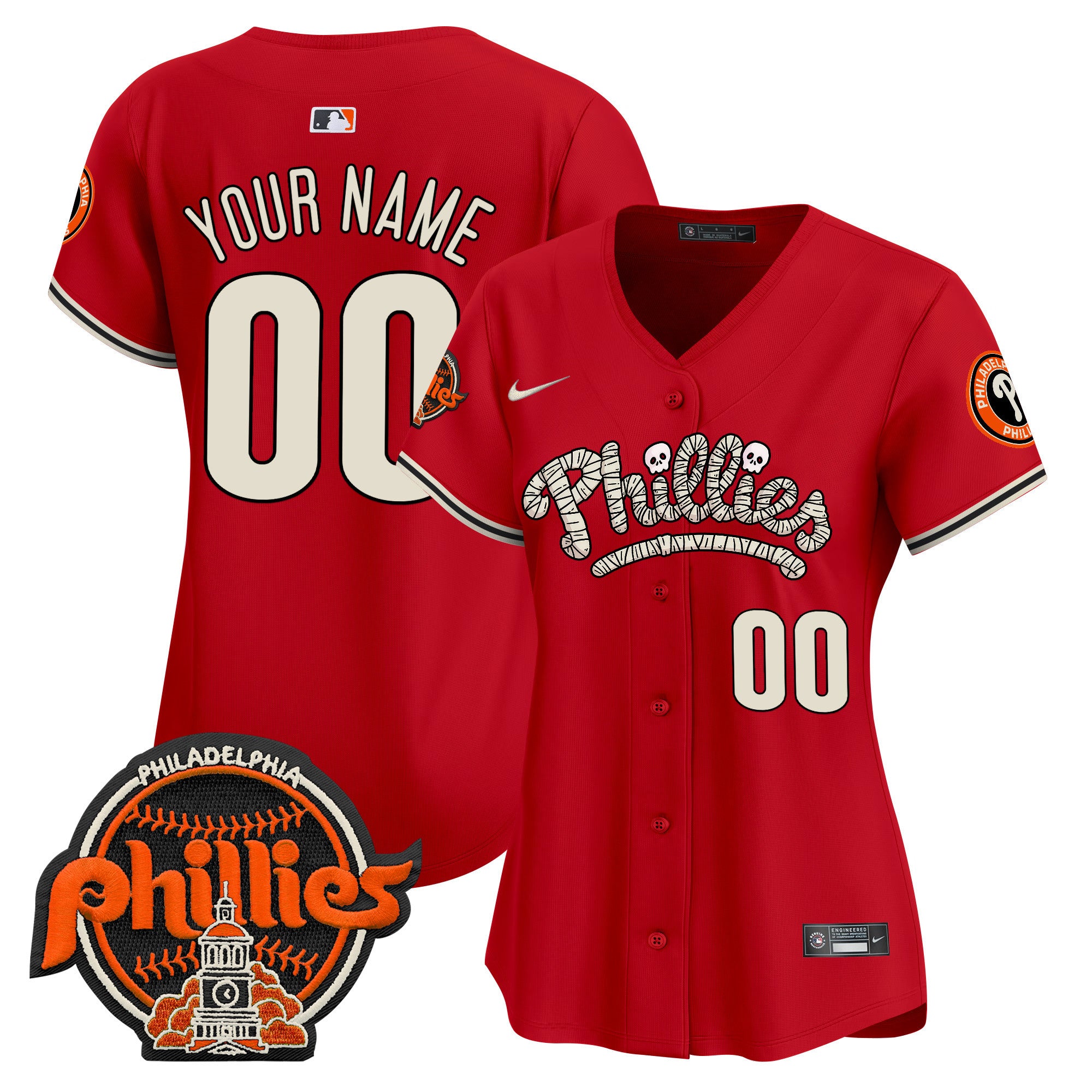 Phillies Halloween Vapor Premier Limited Custom Jersey - All Stitched - Women, Red